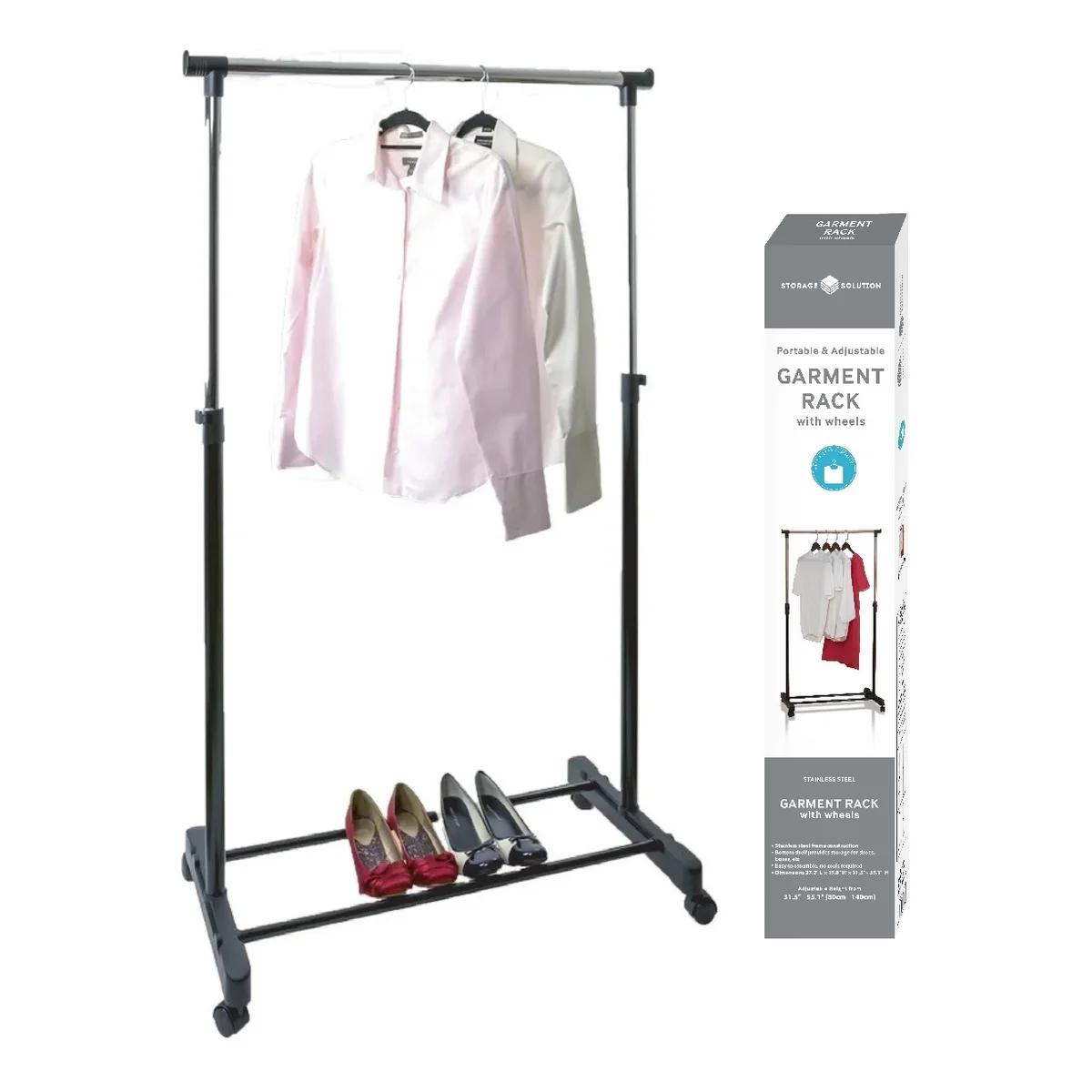 J&V TEXTILES Double Rod Clothing Garment Rack, Rolling Clothes Organizer on Wheels for Hanging Clothes