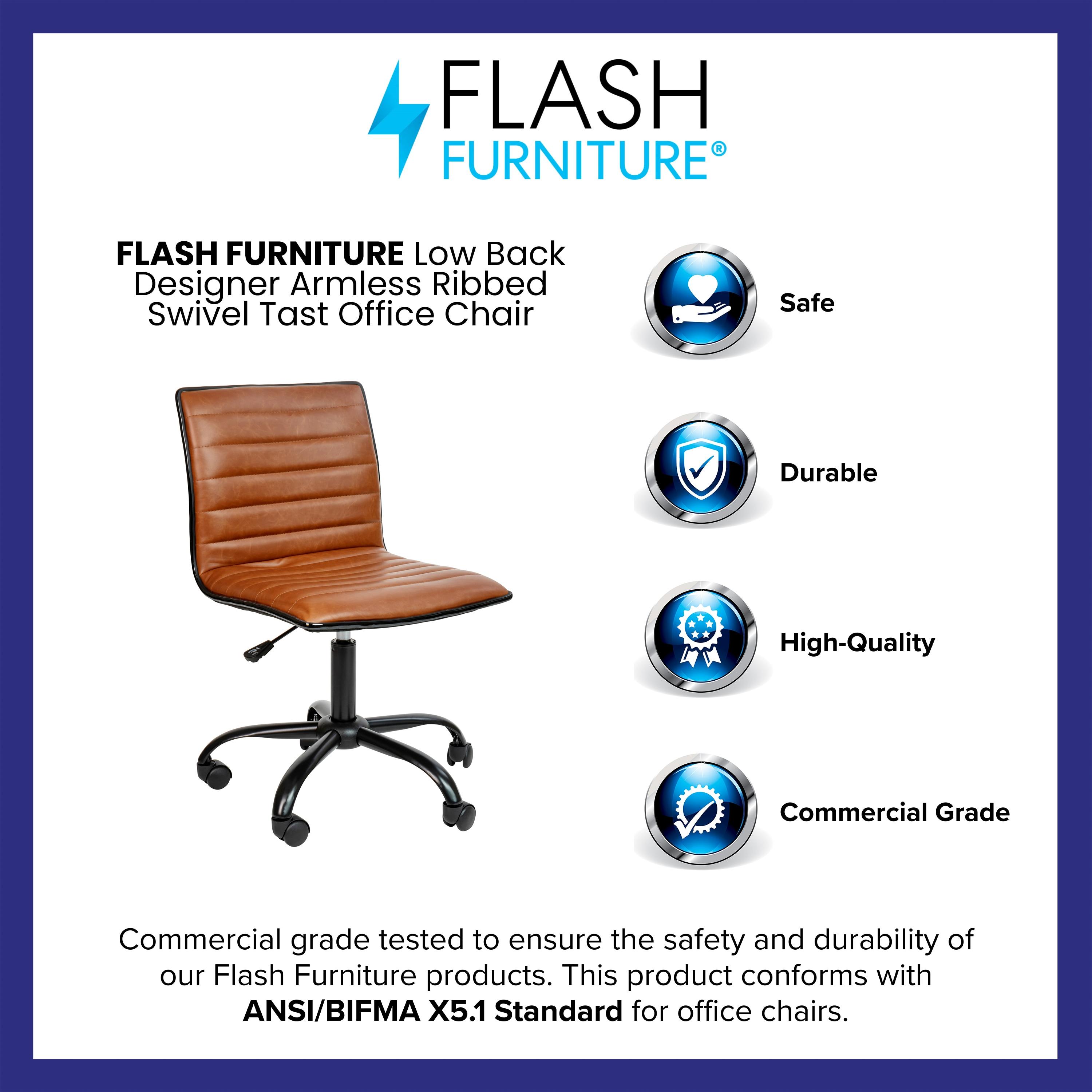 Flash Furniture Low Back Designer Armless Brown Ribbed Swivel Task Office Chair with Black Frame and Base