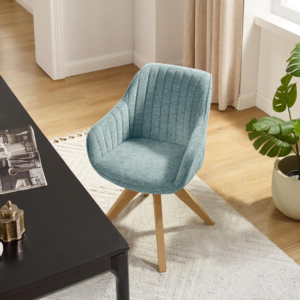 Art Leon Mid Century Accent Chair Fabric Swivel Beech Wood Legs, Light Blue