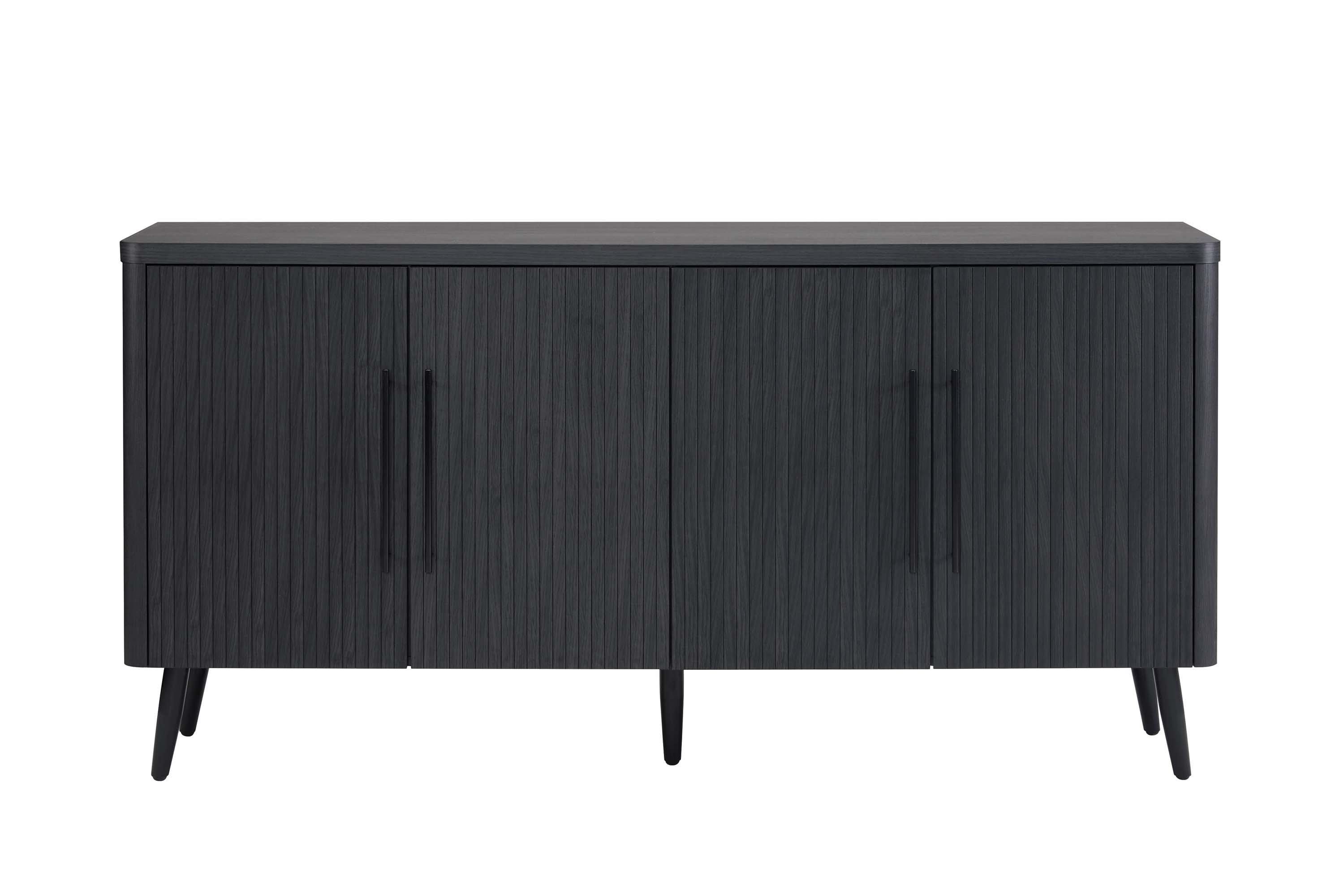 Manhattan Comfort Jodie 65" Mid-Century Modern Sideboard with 8 Adjustable Shelves in Charcoal Gray