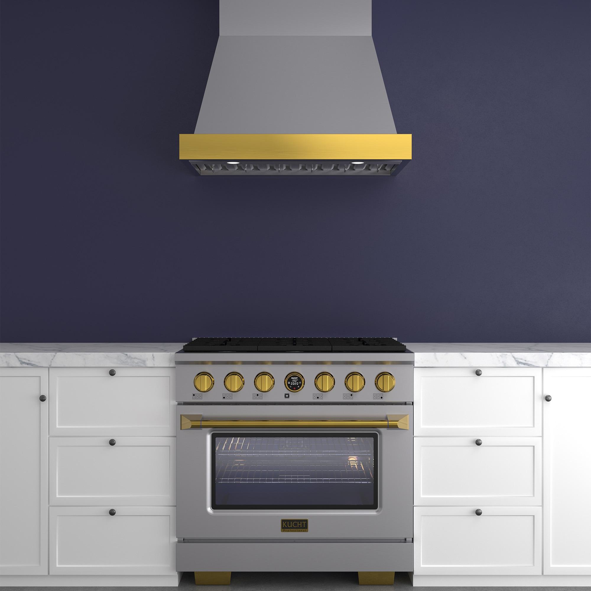 36 in. 800 CFM Wall Mounted Range Hood with Gold Accents