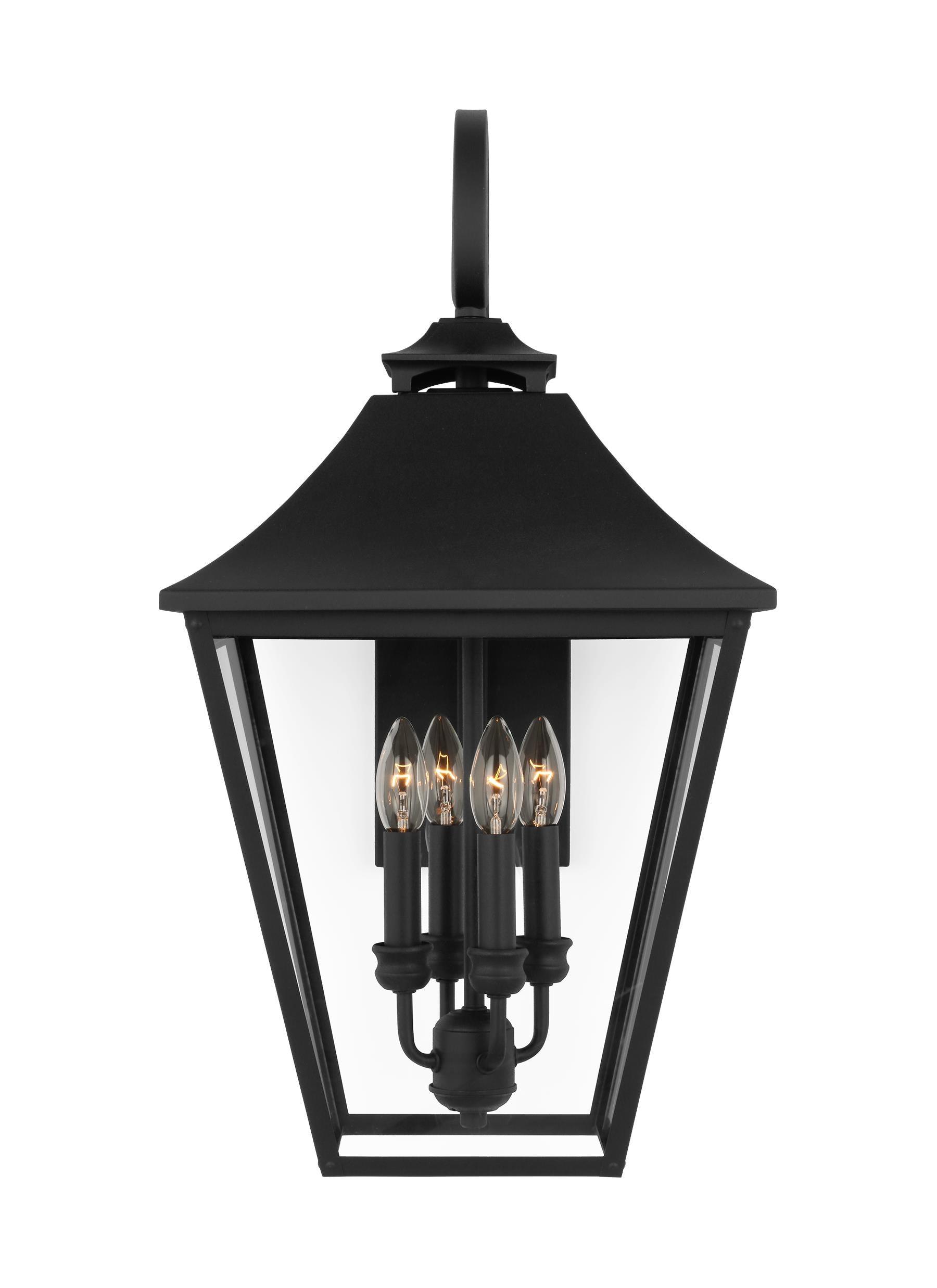 Galena Textured Black 4-Light Outdoor Wall Lantern with Clear Seeded Glass