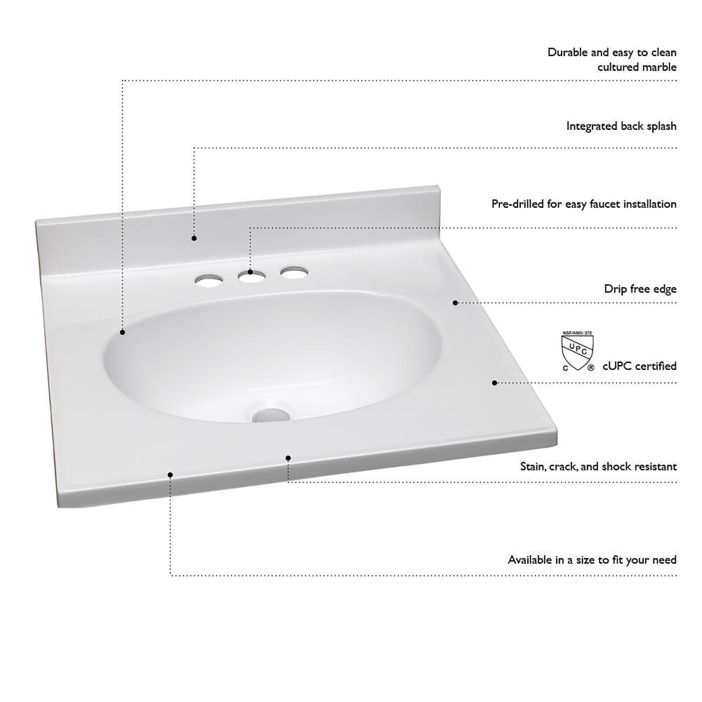 25" White Single Bathroom Vanity Sink Top