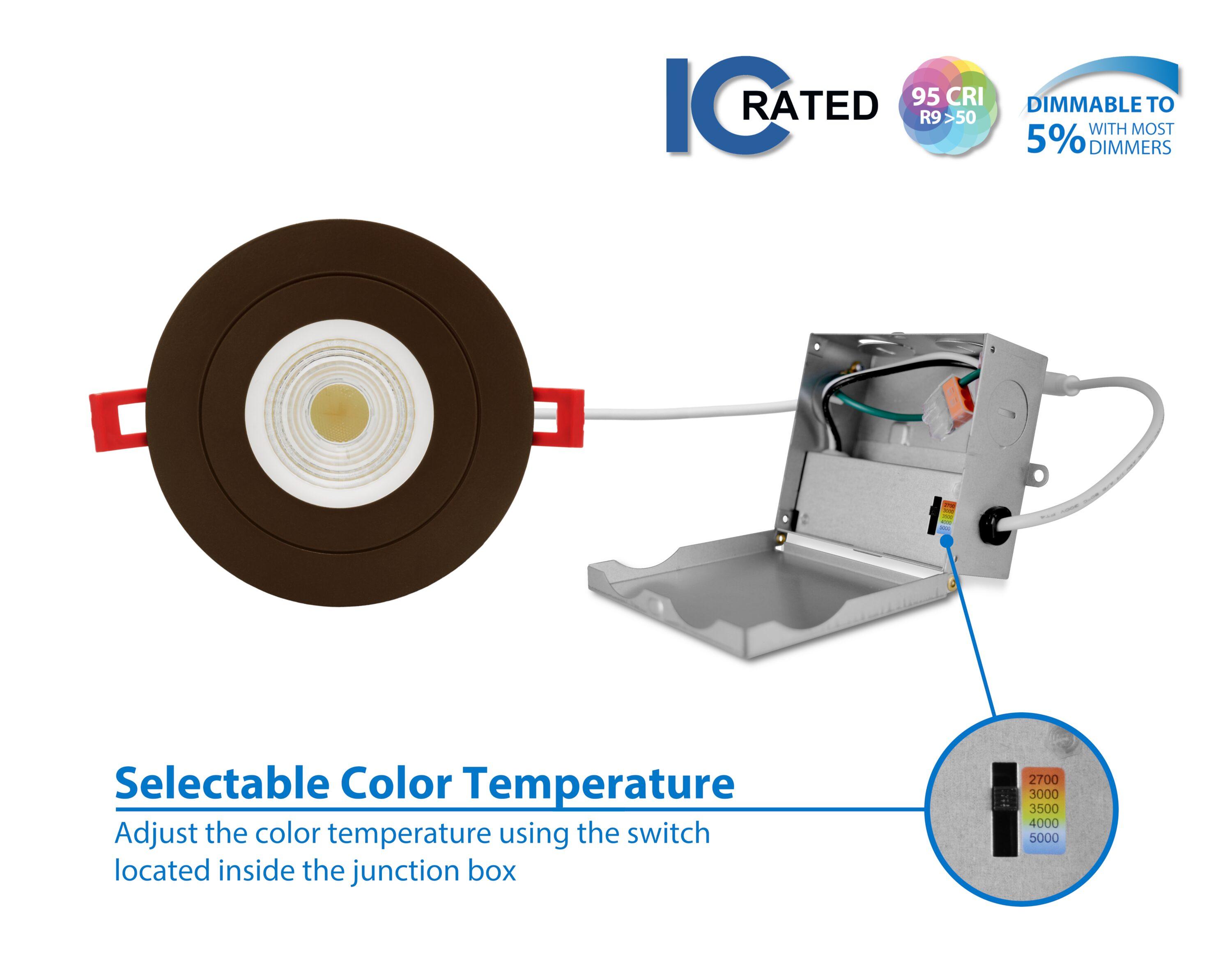 DGF43 4'' Selectable Color Temperature Dimmable Air-Tight IC Rated LED Canless Recessed Lighting Kit