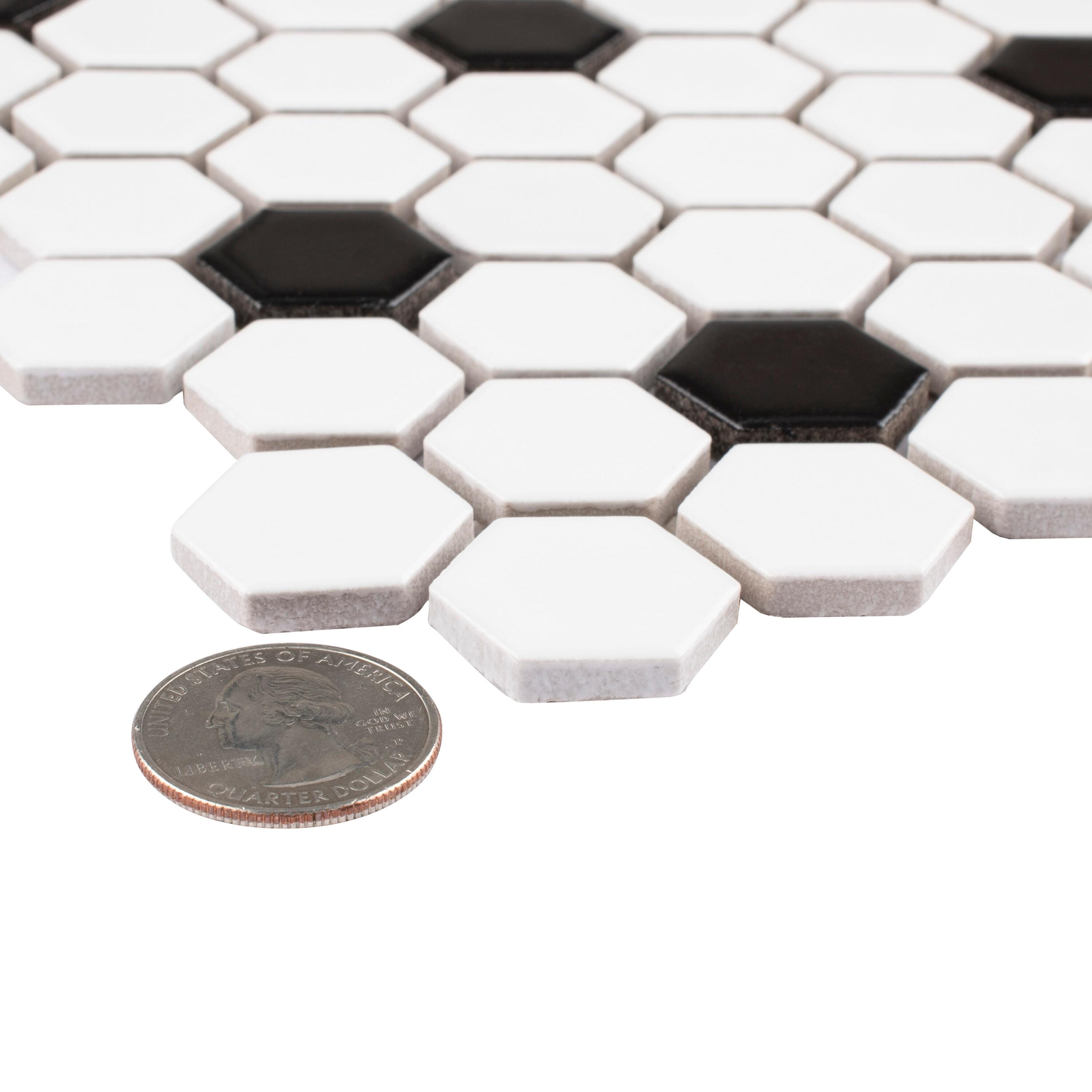 Madison 1" Hex Matte Cool White with Black Dot 10-1/4" x 11-7/8" Porcelain Mosaic Tile