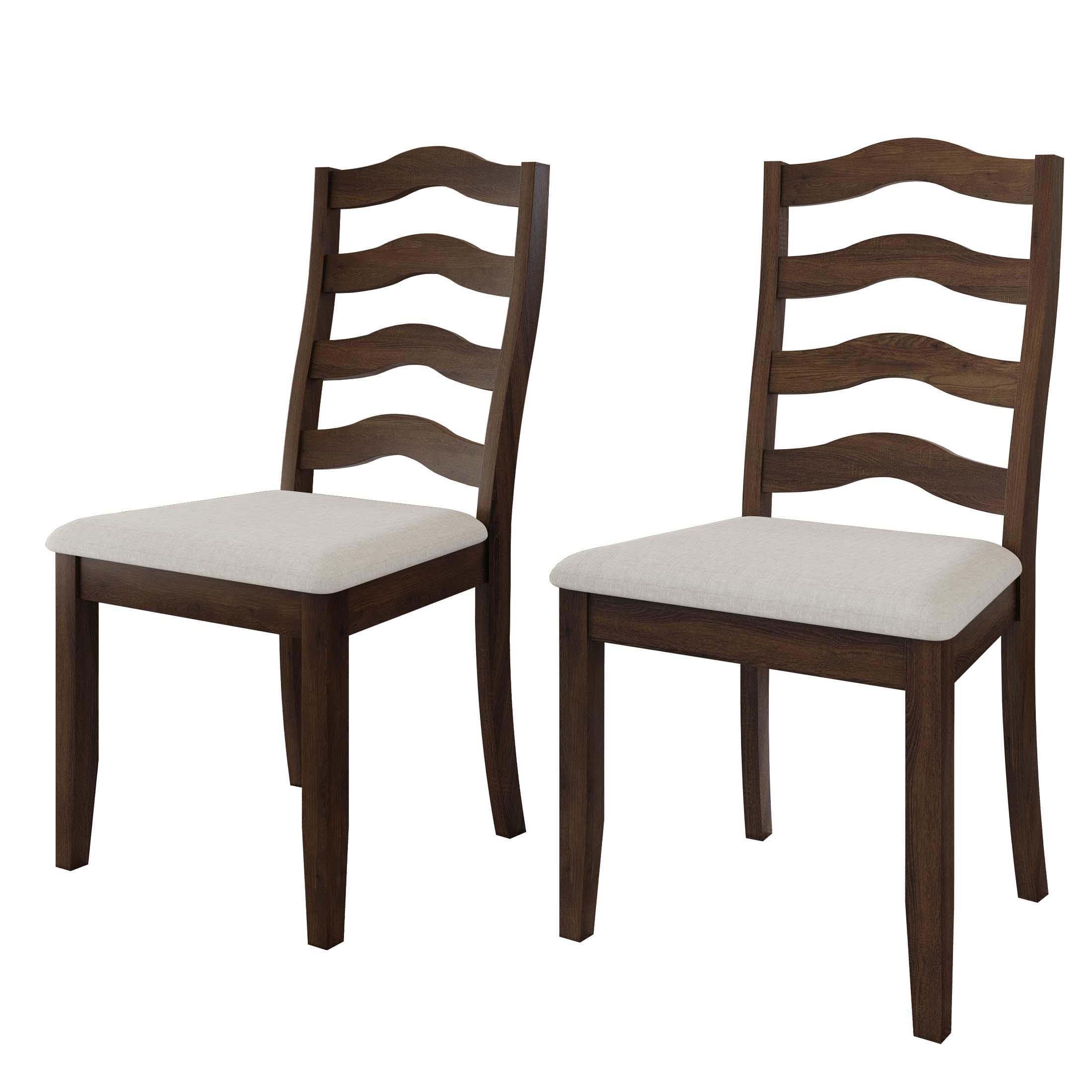 ChaletPosh Brown Wooden Dining Chair With Warm Grey Cover (Set of 2)
