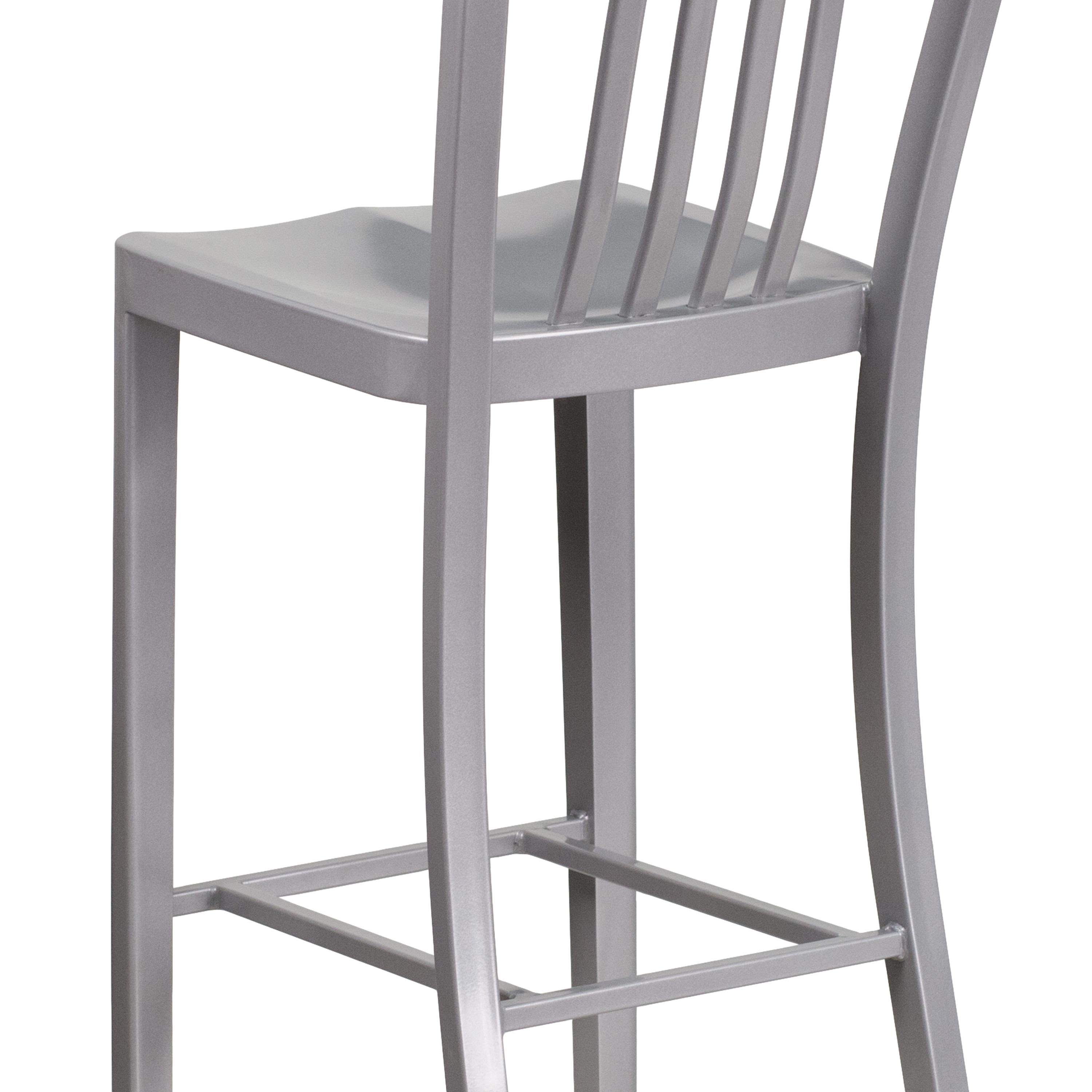 Flash Furniture Commercial Grade 30" High Silver Metal Indoor-Outdoor Barstool with Vertical Slat Back