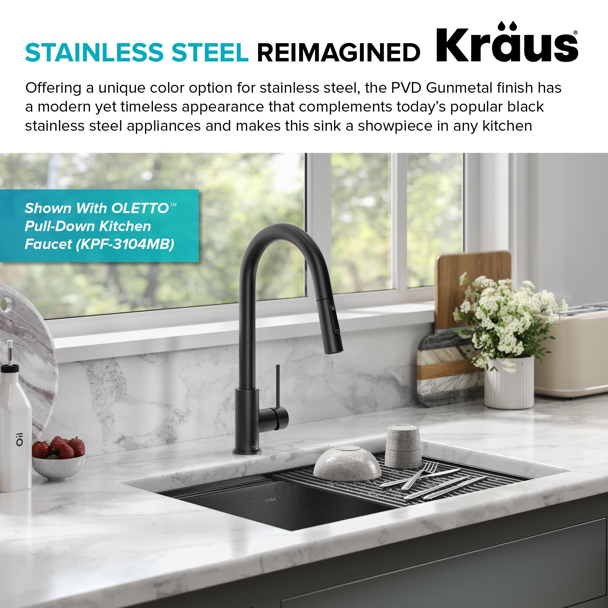 KRAUS Kore™ 27" L Undermount Workstation 16 Gauge Black Stainless Steel Single Bowl Kitchen Sink in PVD Gunmetal Finish