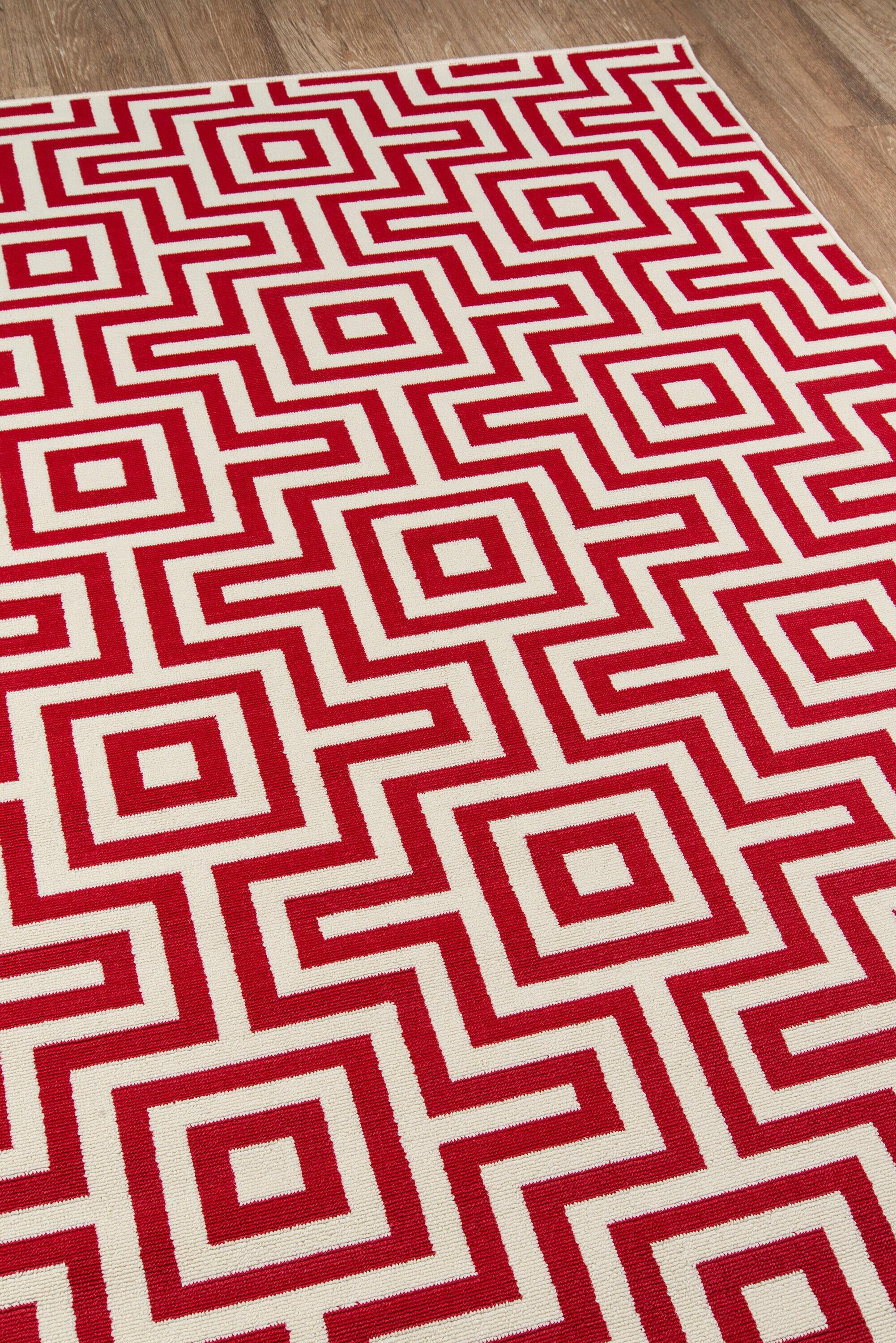Baja Chic Red Synthetic 2'x3' Rectangular Washable Rug