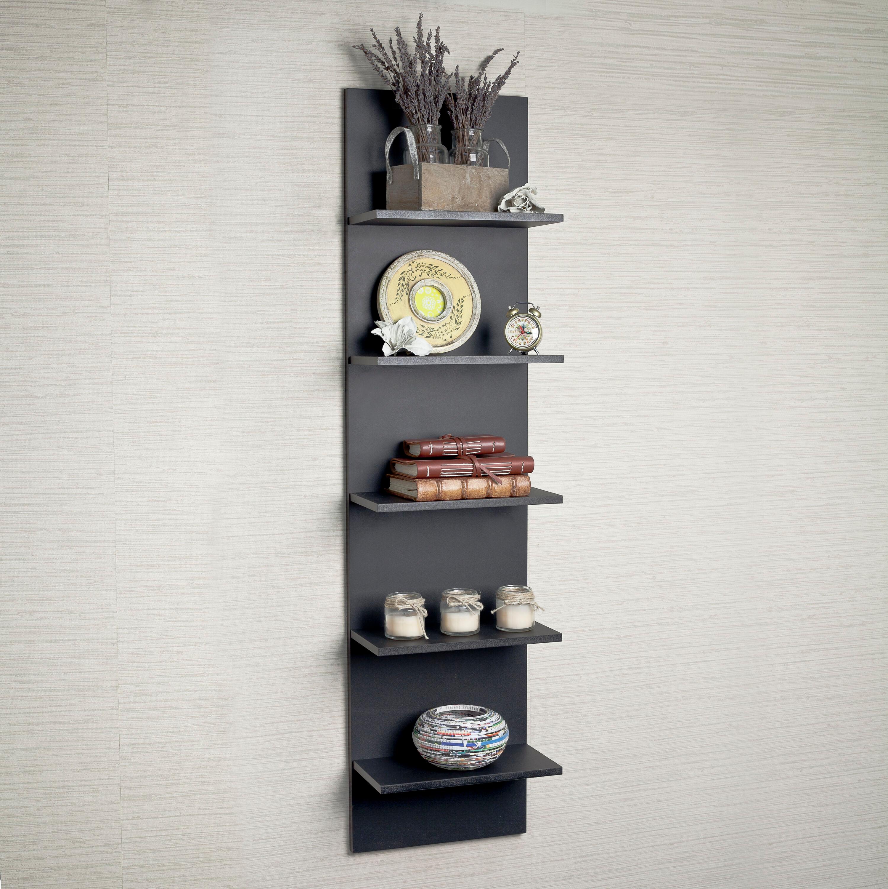 Danya B. 47" x 11.7" Wide Vertical Column Wall Shelf Black: Laminated MDF, 5-Tier Storage, Spot Clean
