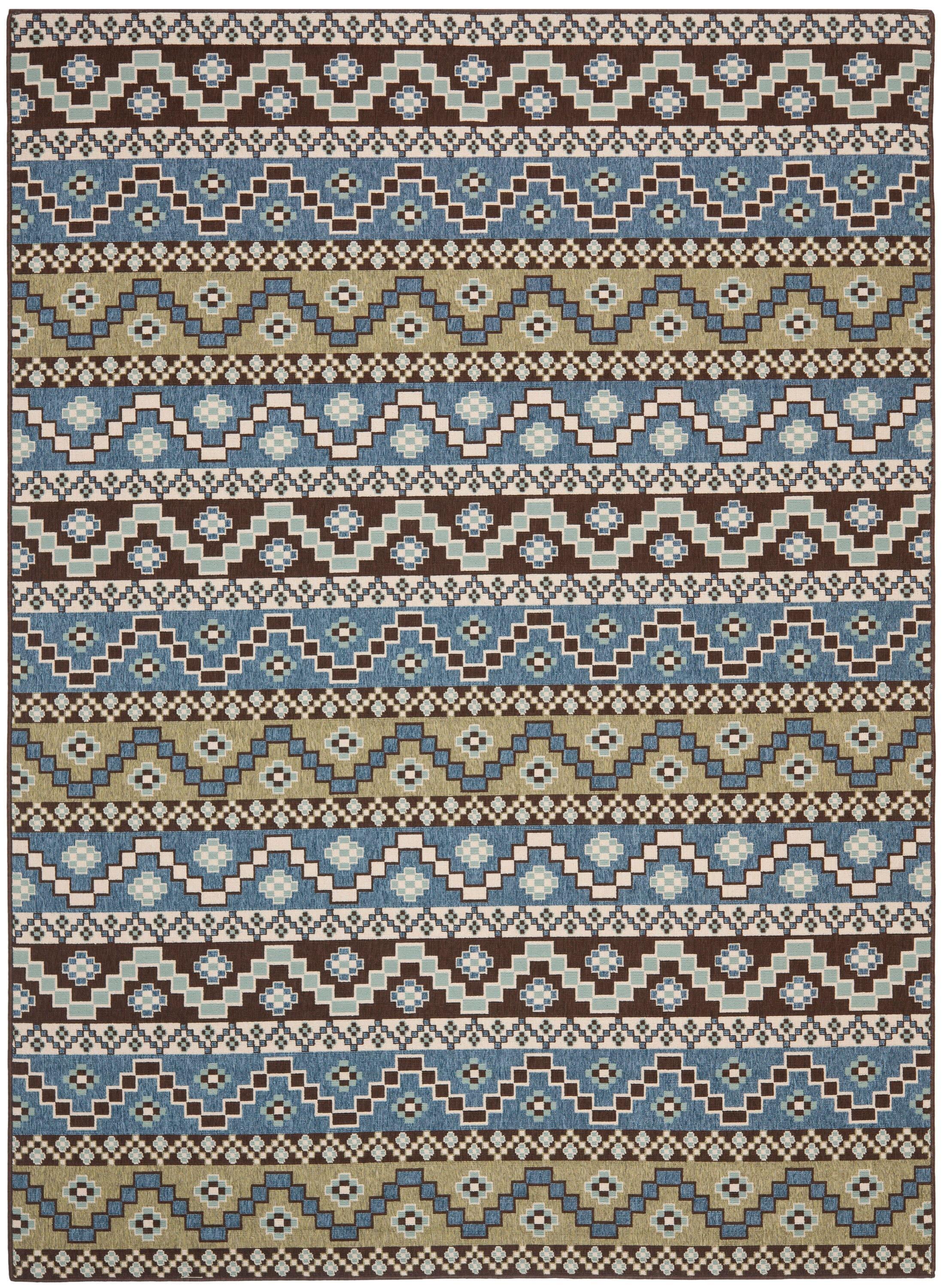 SAFAVIEH Veranda Luwig Geometric Indoor/Outdoor Area Rug, Blue/Creme, 9' x 12'