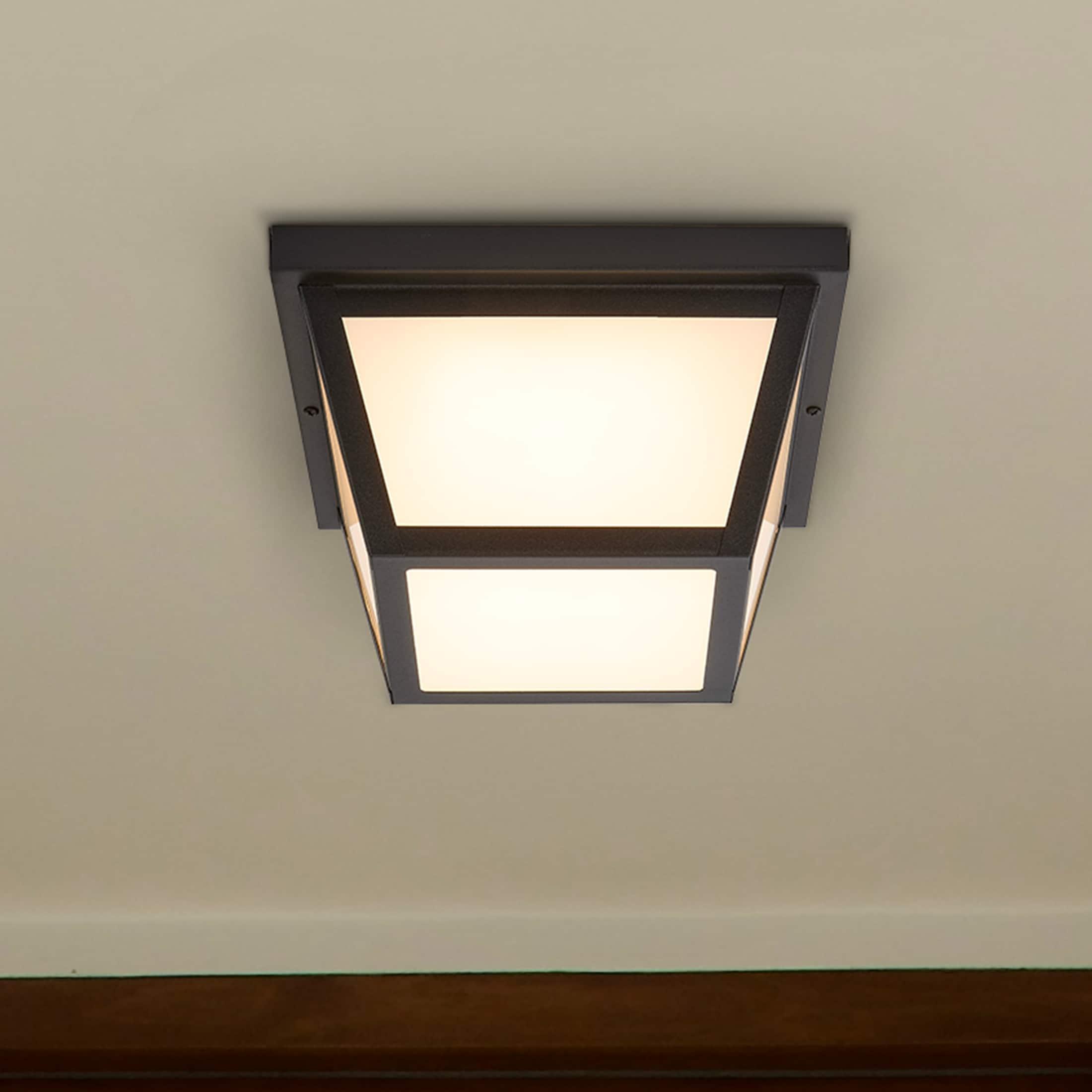 Maxxima LED Outdoor Porch Ceiling Light, Black w/ Frosted White Lens, 1000 Lumens, 3000K Warm White