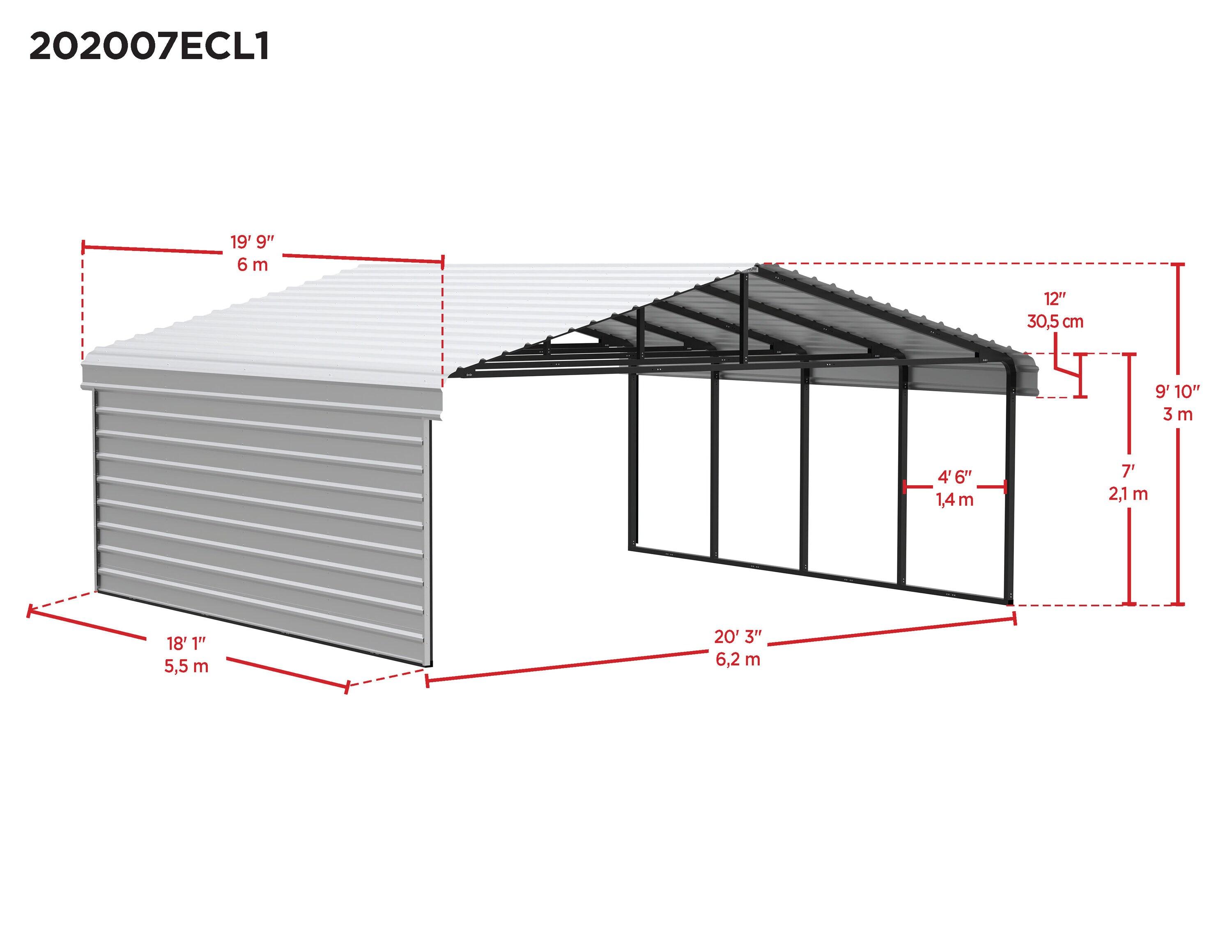 Arrow 20 x 20 ft Carport with 1-sided Enclosure