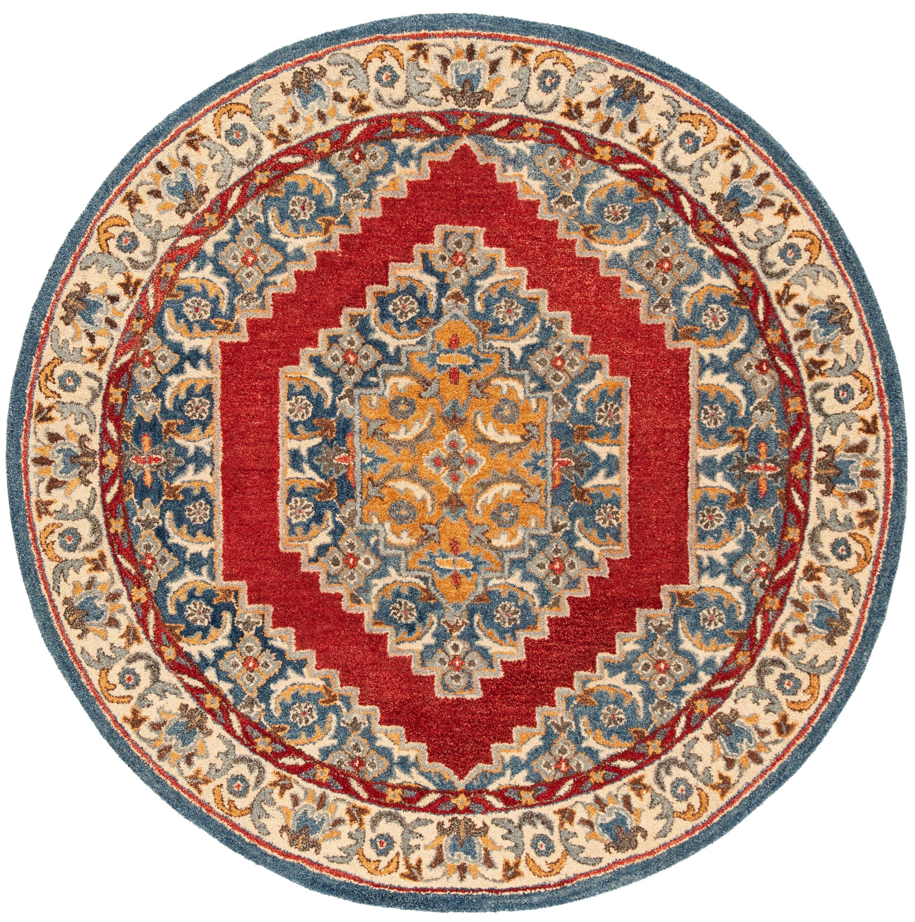 Antiquity AT505 Hand Tufted Area Rug - Blue/Red - 6' Round - Safavieh.