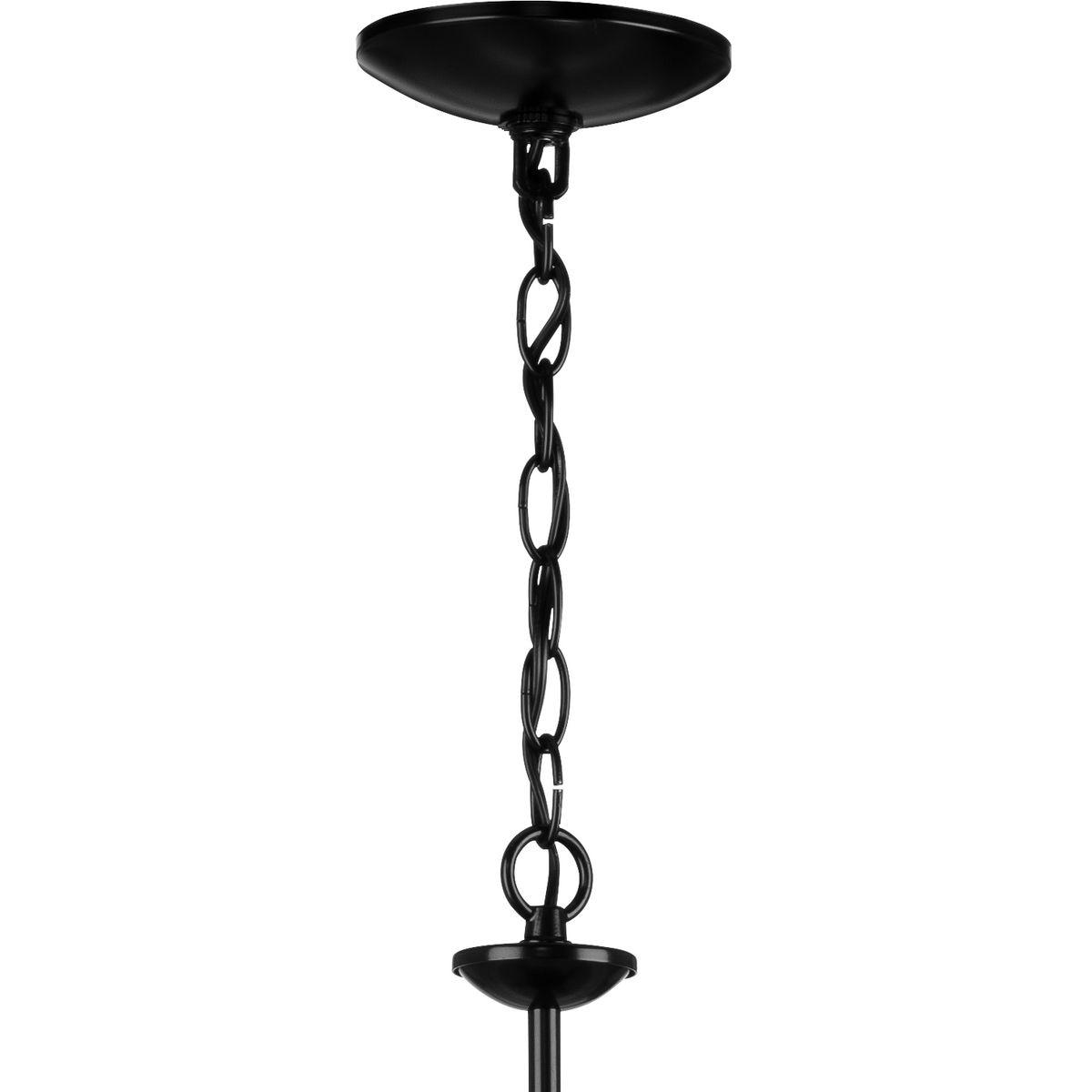 Progress Lighting, Drum Shade Collection, 5-Light Pendant, Black Finish, Harvest Linen Shade