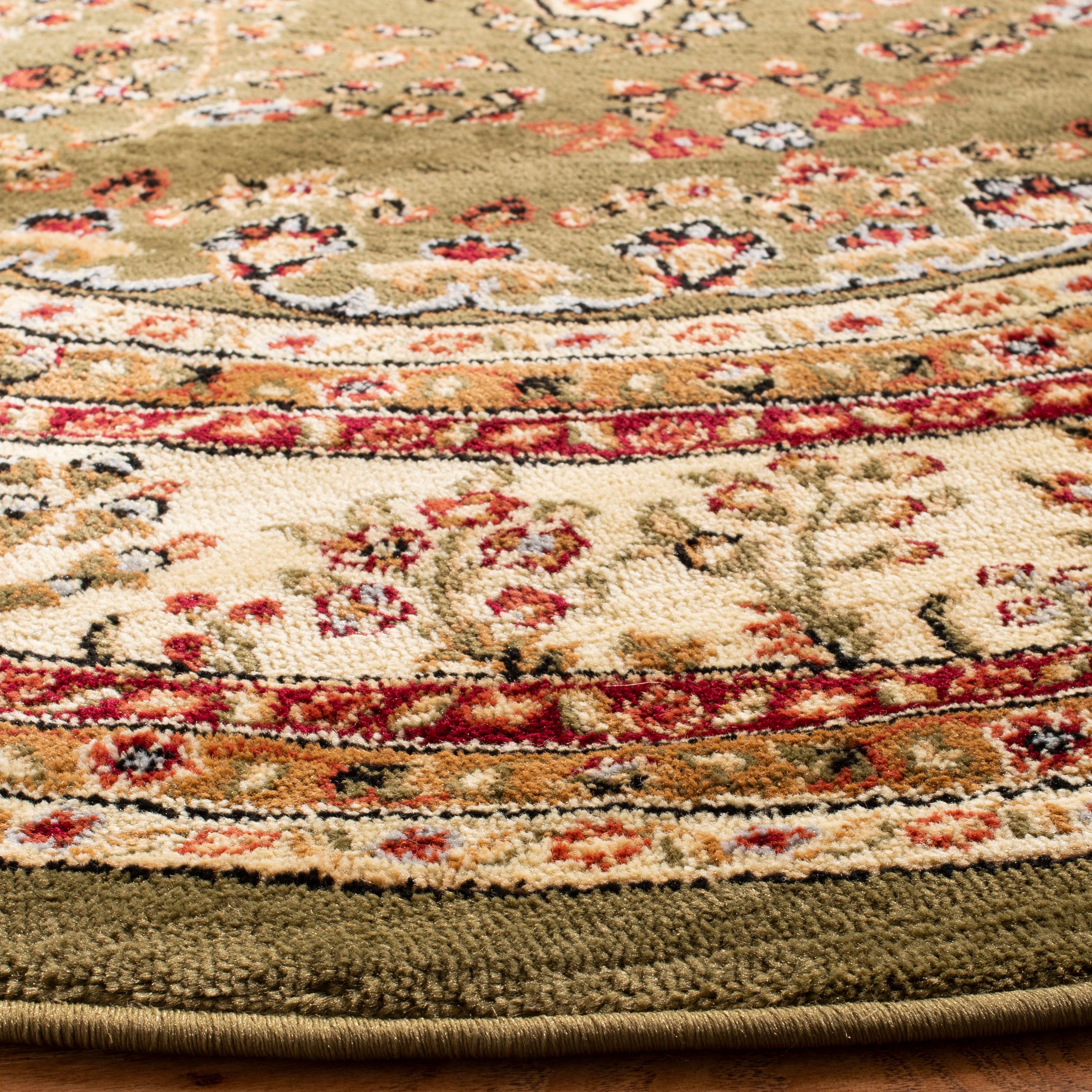 Lyndhurst Sarouk LNH331 Power Loomed Area Rug - Sage/Ivory - 5'3" Round - Safavieh
