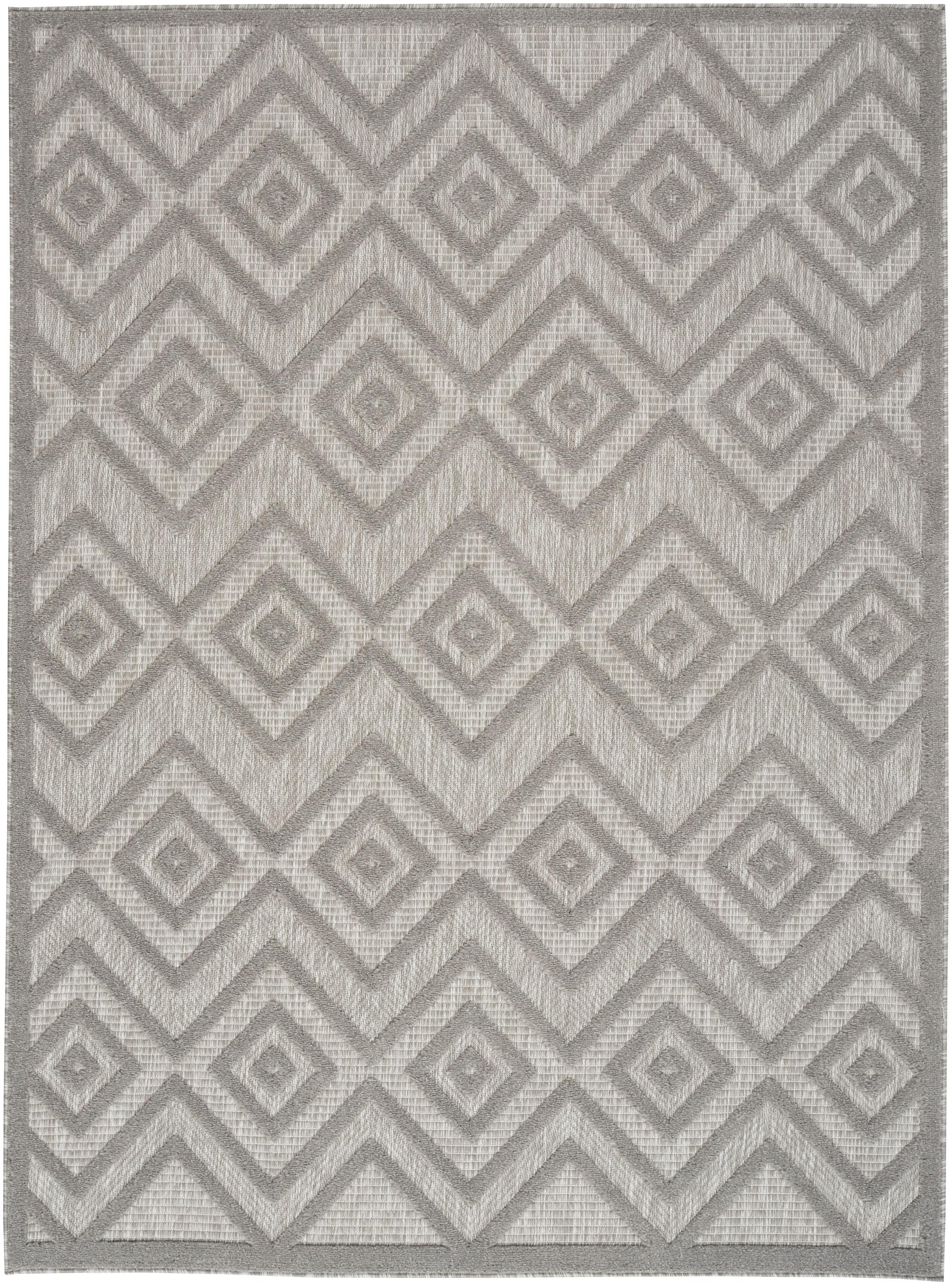 Nourison Versatile Diamond Geometric Flatweave Indoor Outdoor Area Rug Silver Grey 6' x 9'