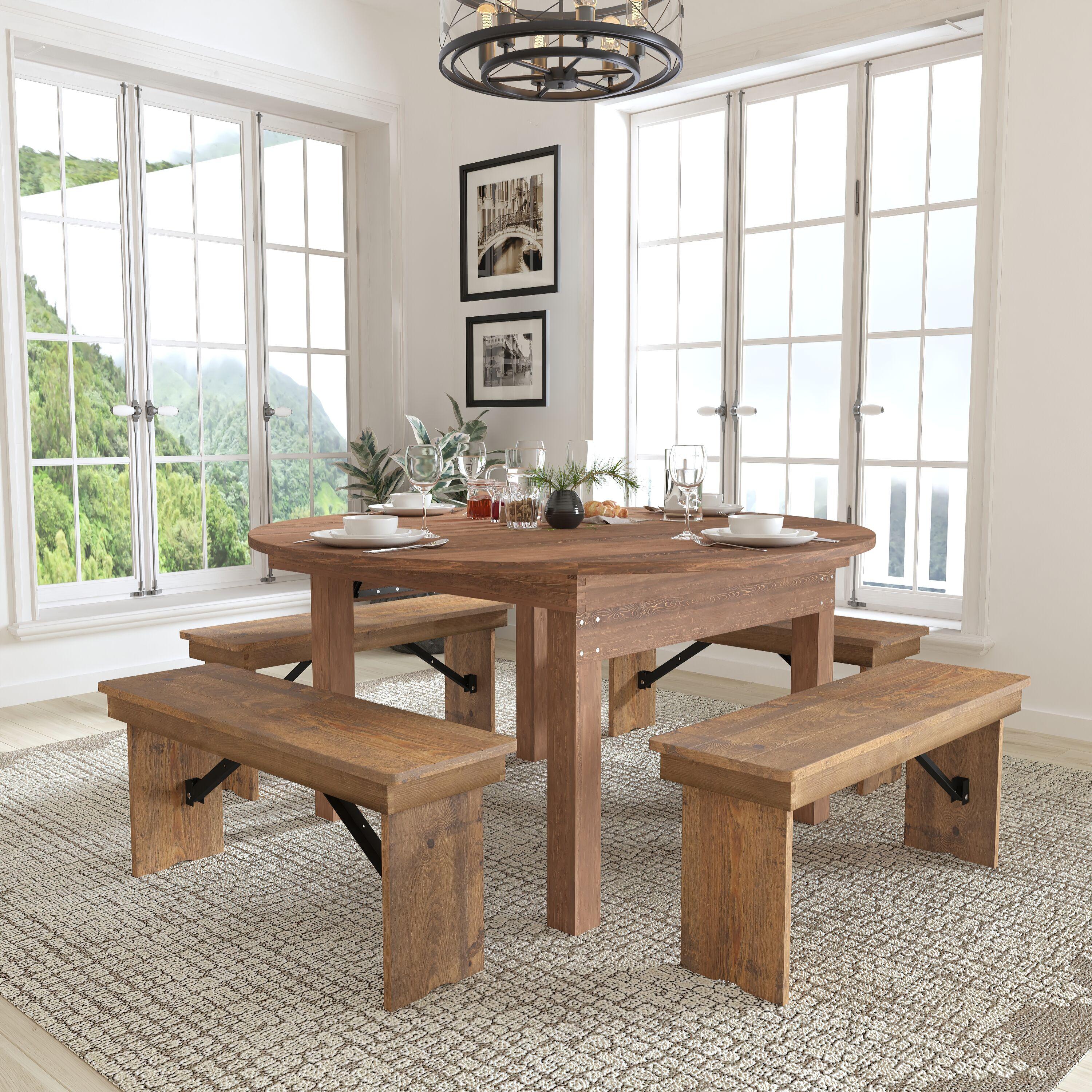 Flash Furniture HERCULES Series Round Dining Table | Farm Inspired, Rustic & Antique Pine Dining Room Table