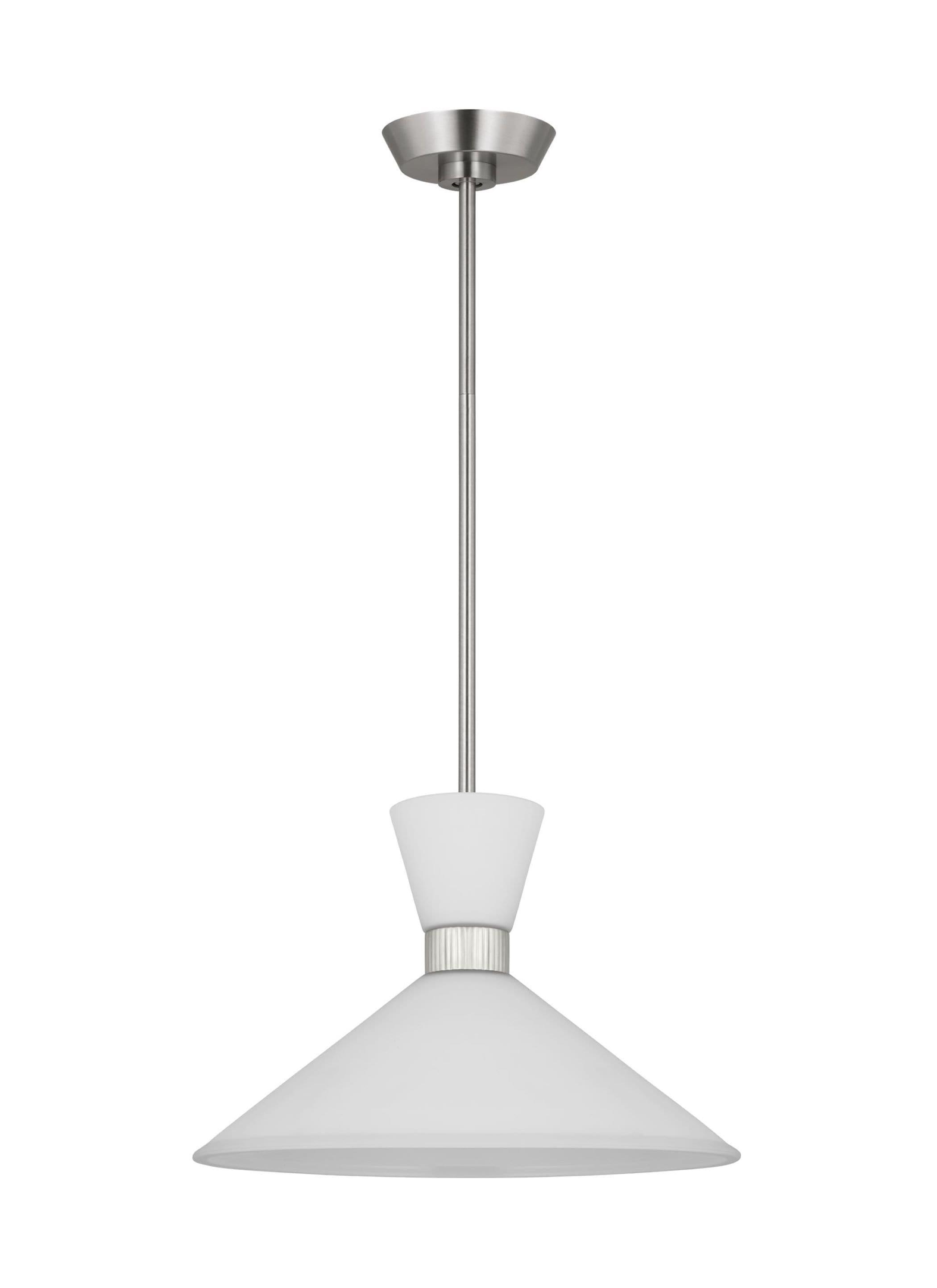 Belcarra Brushed Steel Pendant Light with Etched White Glass Shade
