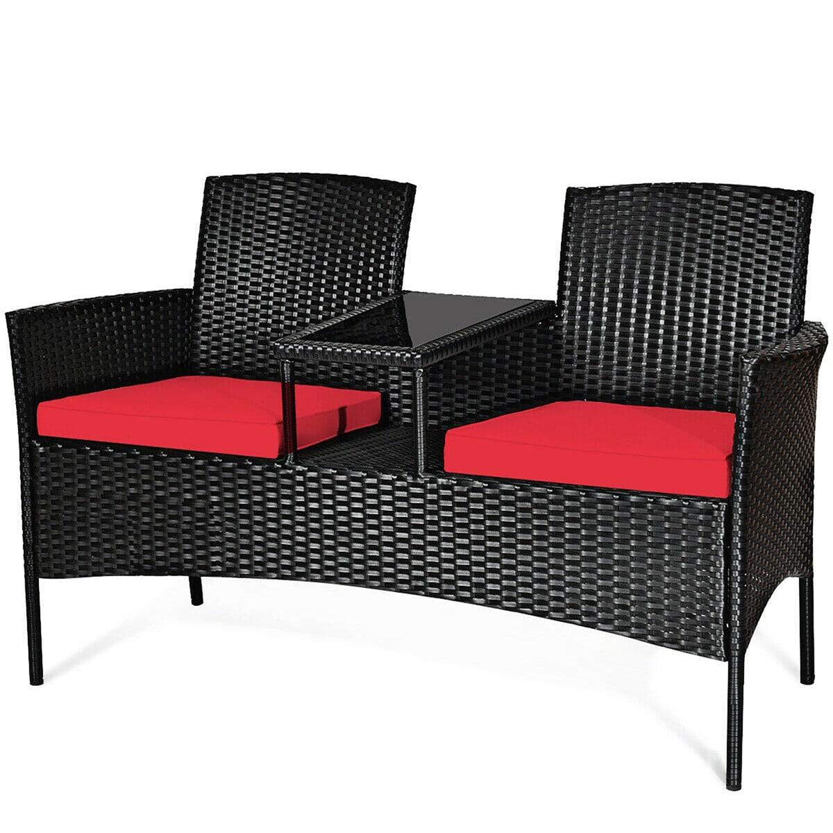 Tangkula Outdoor Rattan Furniture Wicker Patio Conversation Chair W/Cushion Red