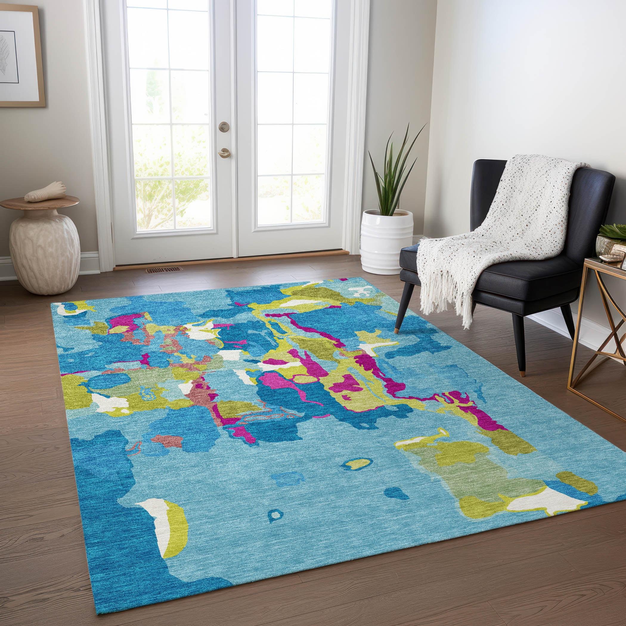 Turquoise Machine Washable Indoor/Outdoor Area Rug ACN1028