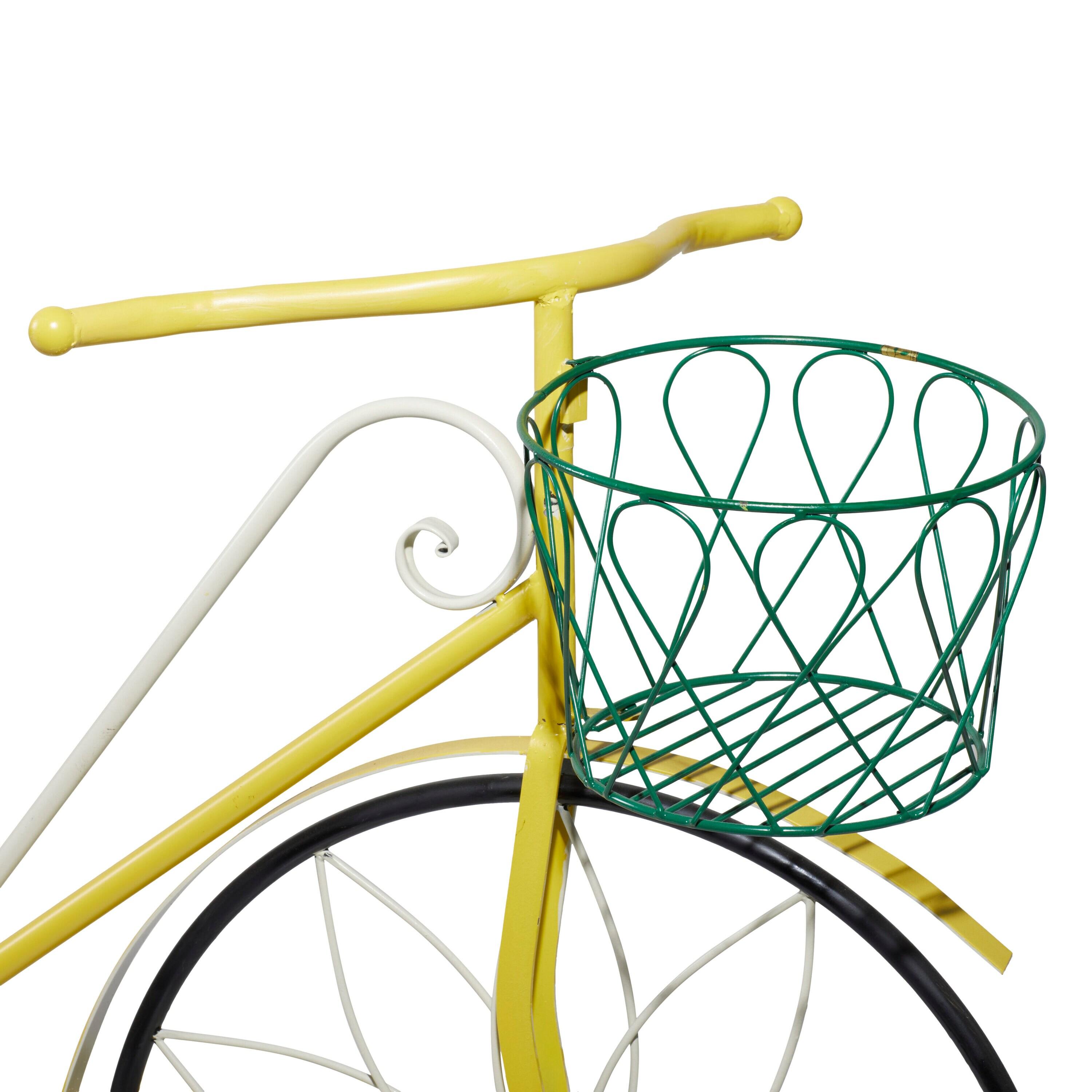 32" Traditional Iron Novelty Bicycle Plant Stand Yellow - Olivia & May: Metal Planter Pedestal, Weather-Resistant