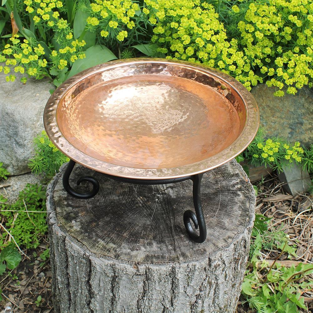 6.5" Hammered Copper Birdbath with Short Stand Polished Copper Plated - Achla Designs: Weather-Resistant, Freestanding