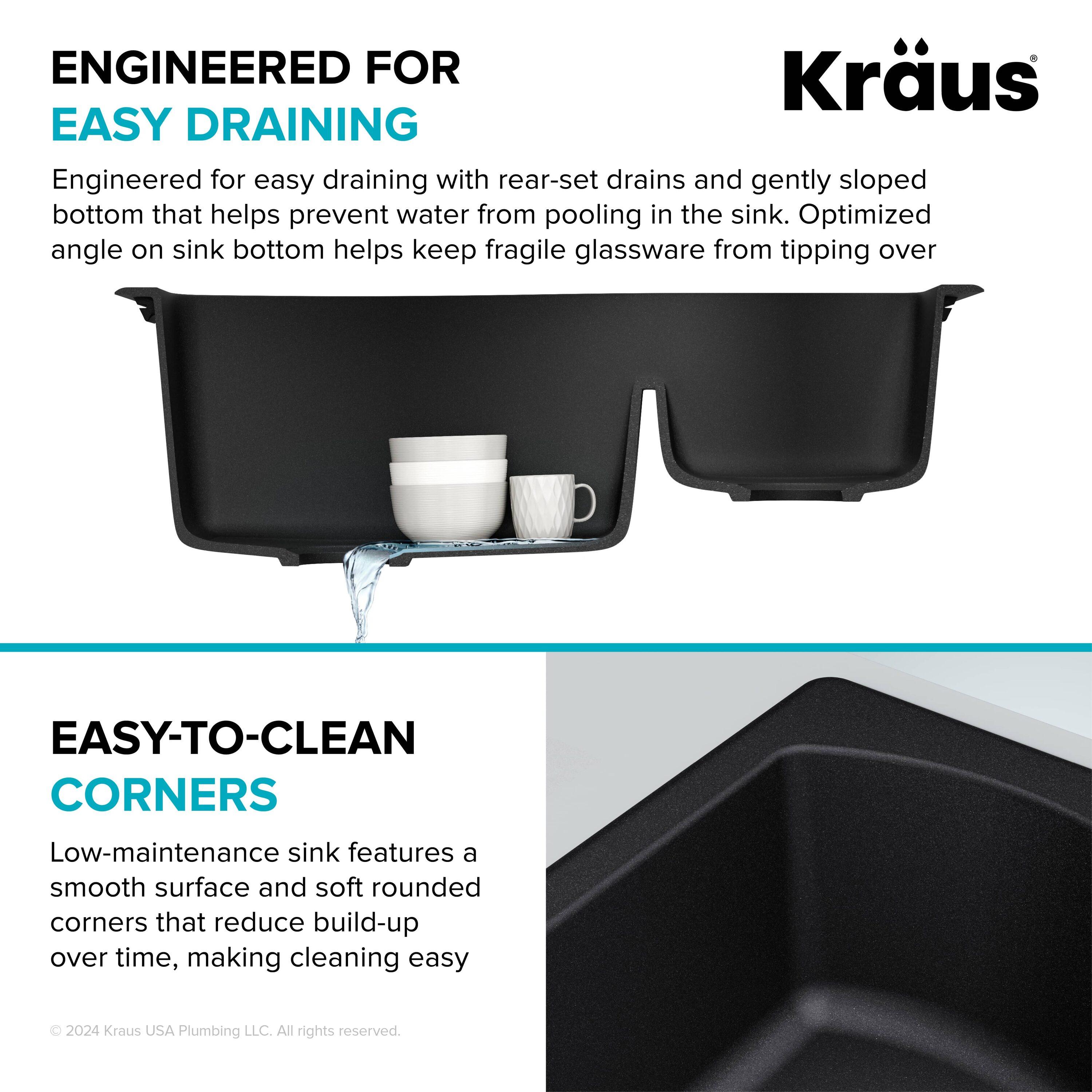 KRAUS Quarza™ 33" L Dual Mount 60/40 Double Bowl Granite Kitchen Sink