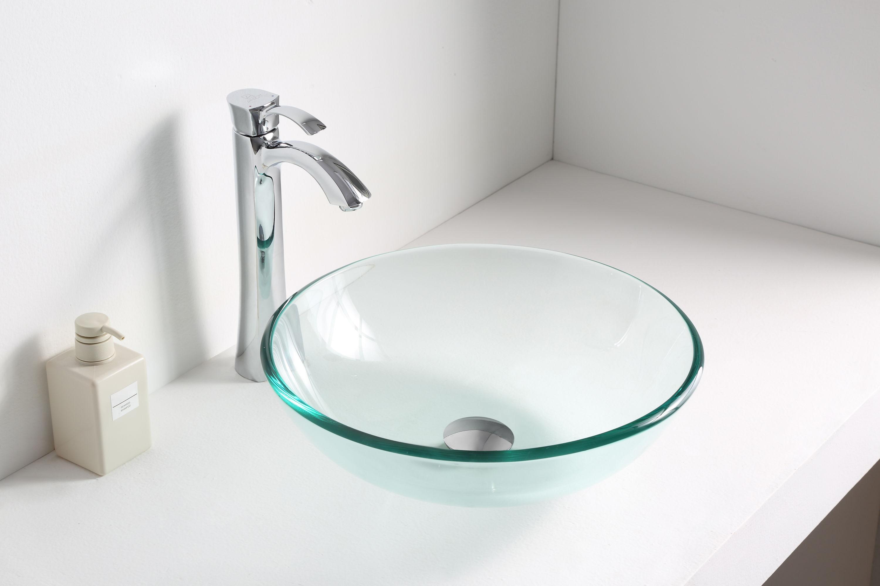 ANZZI Etude 16.5'' Lustrous Clear Tempered Glass Circular Bathroom Sink