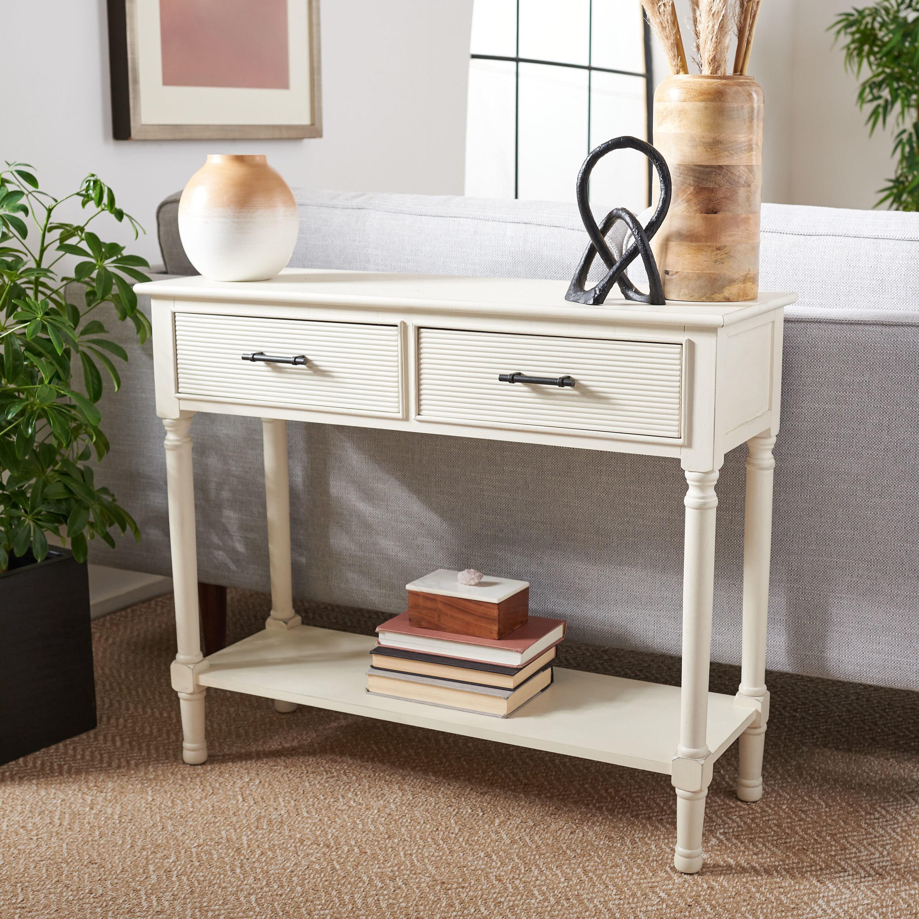 SAFAVIEH Ryder Solid 2 Drawer Console Table, Distressed White