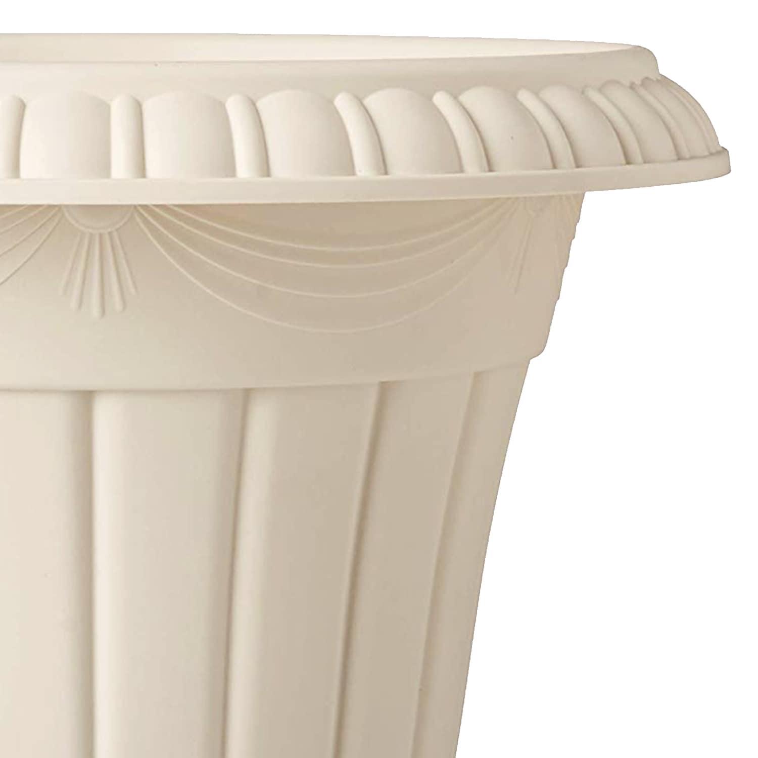 Classic Beige Traditional Plastic Urn Planter, 18" Height for Outdoor Spaces