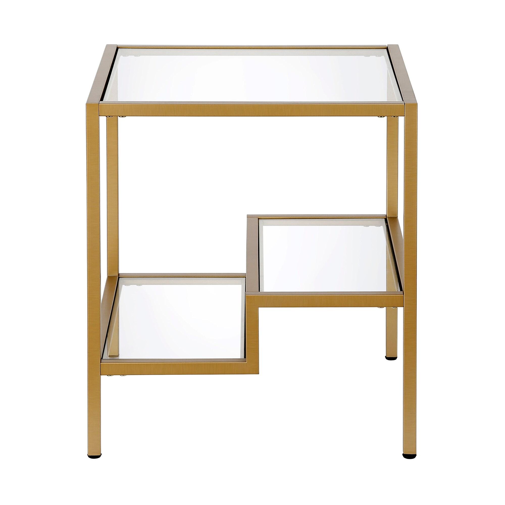 Evelyn&Zoe Lovett 20" Wide Square Side Table, Brass