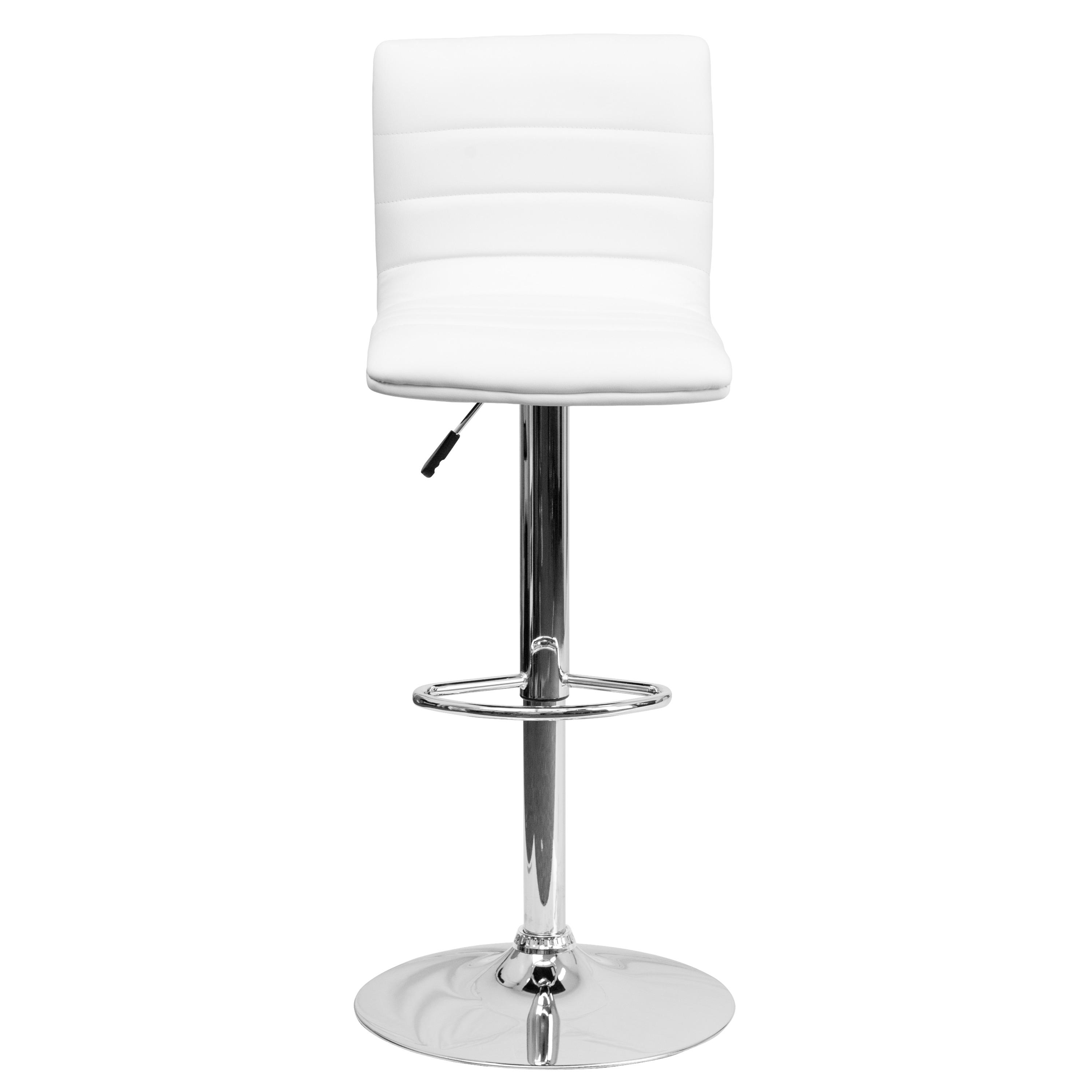 Flash Furniture Modern White Vinyl Adjustable Bar Stool with Back, Counter Height Swivel Stool with Chrome Pedestal Base