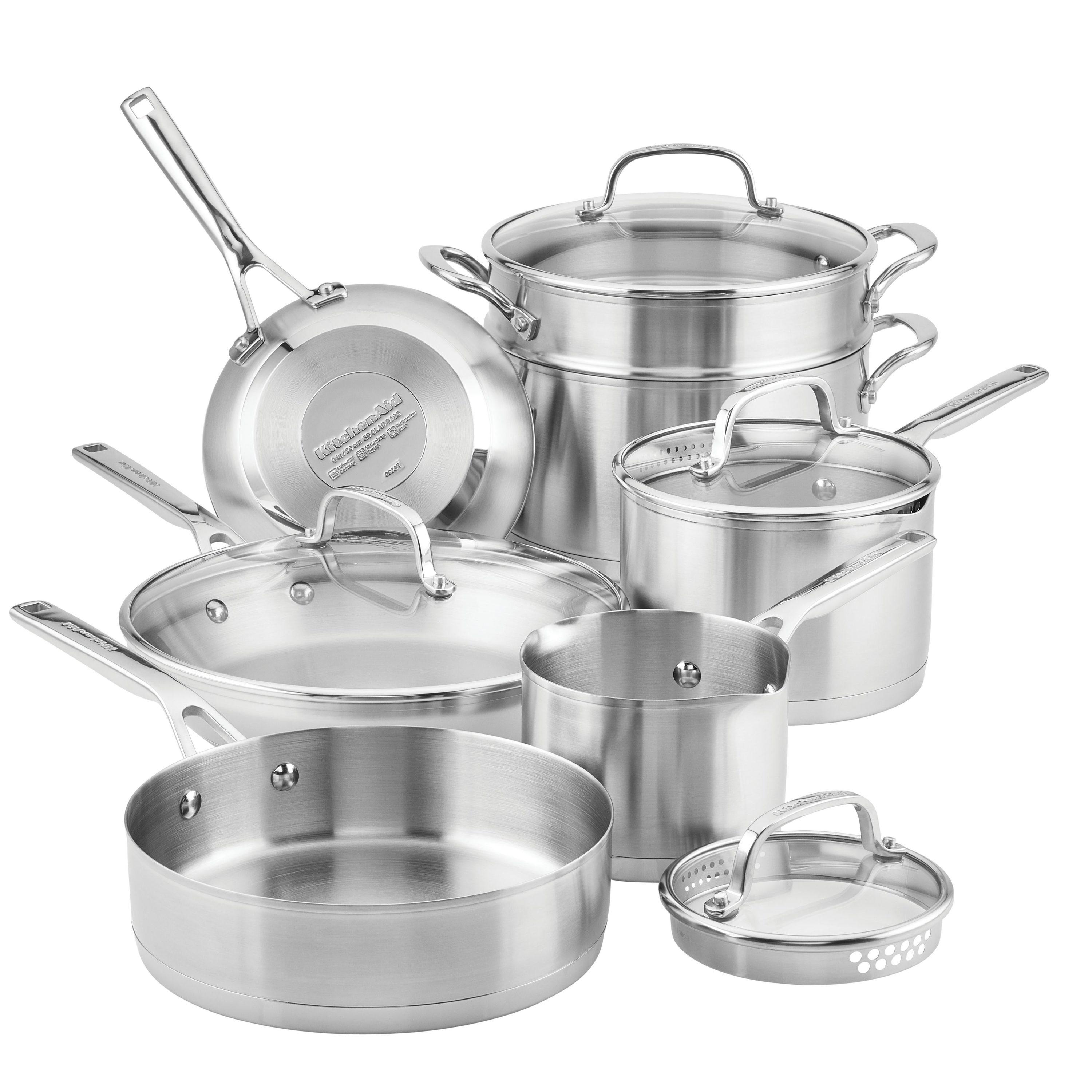 KitchenAid 3-Ply Base Stainless Steel Cookware Induction Pots and Pans Set, 11 Piece