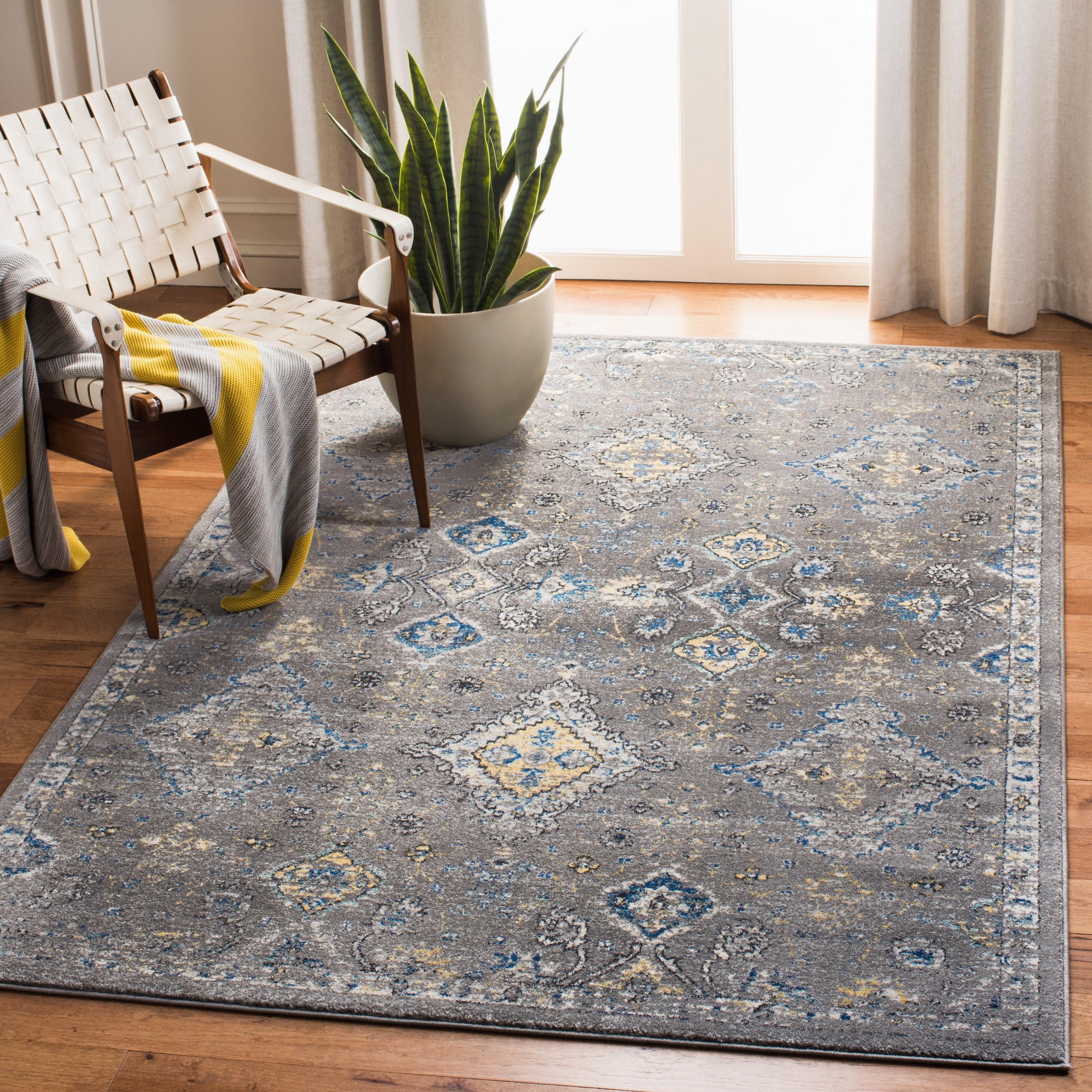 Evoke EVK224 Power Loomed Area Rug - Dark Grey/Yellow - 4'x6' - Safavieh.