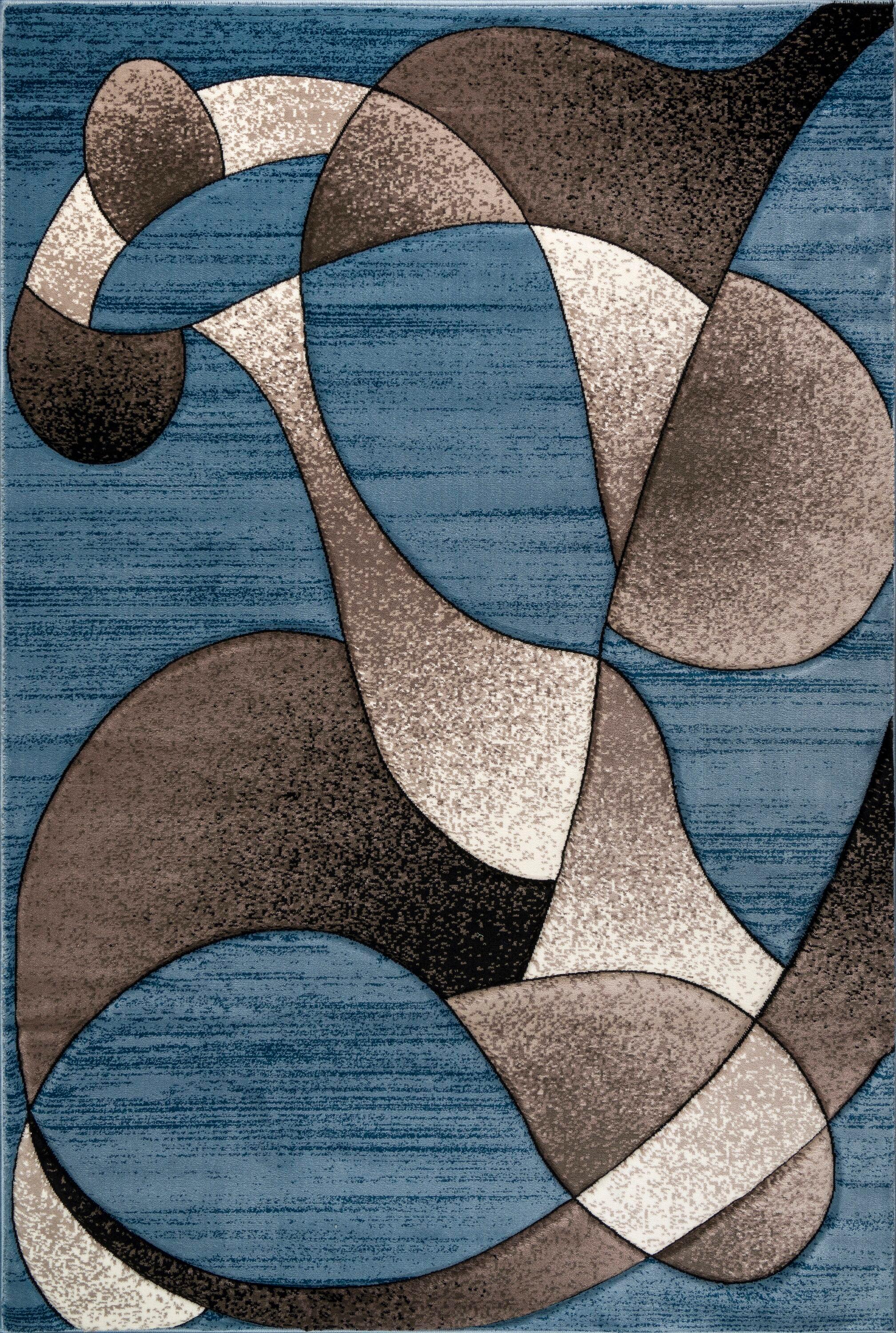 MDA Rug Imports Rhodes Collection Abstract Designed Area Rug Blue 2'5'' X 3'9'' 2' x 3' Living Room,Bedroom,Dining Room Rectangle