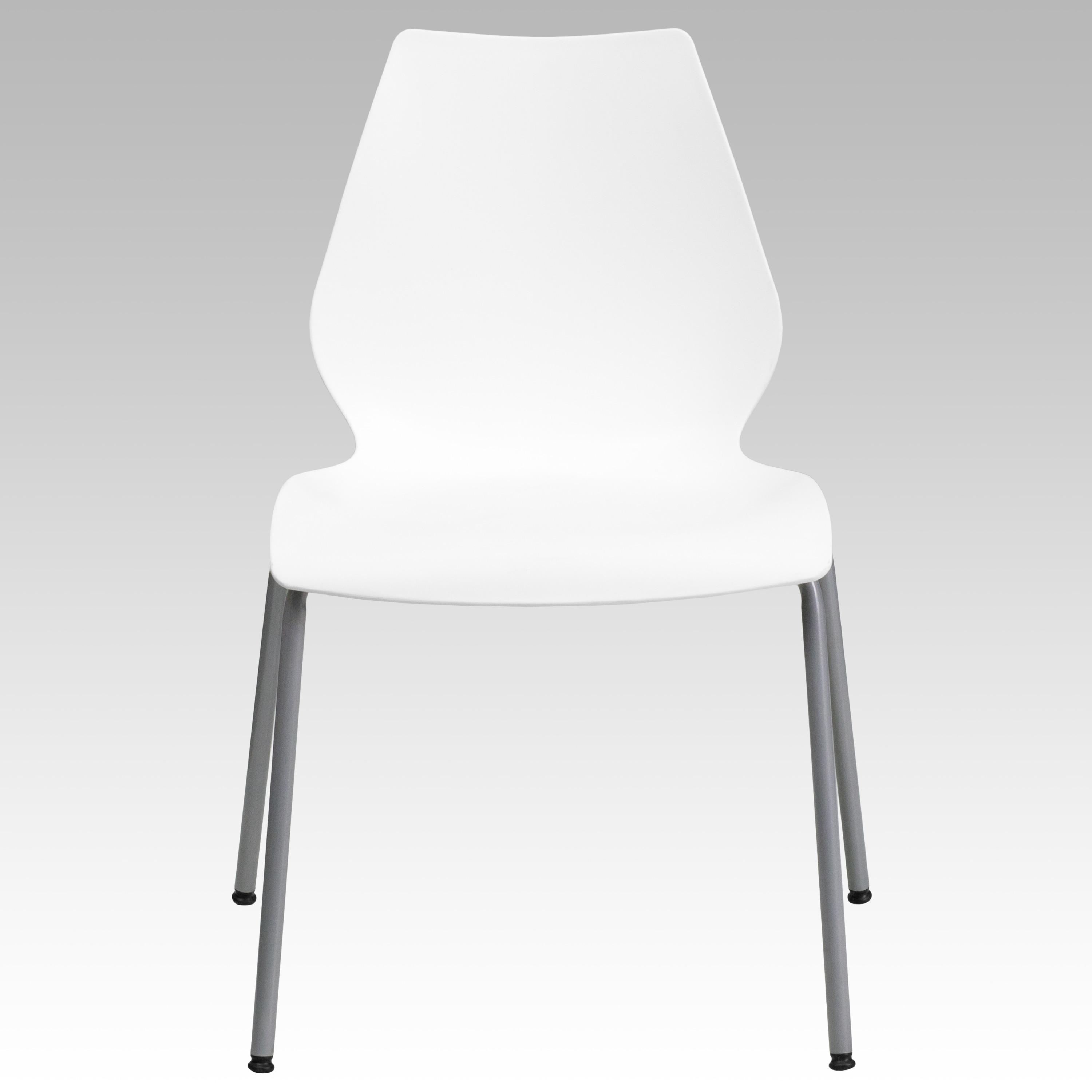 White Ergonomic Metal Stacking Chairs, Set of 5