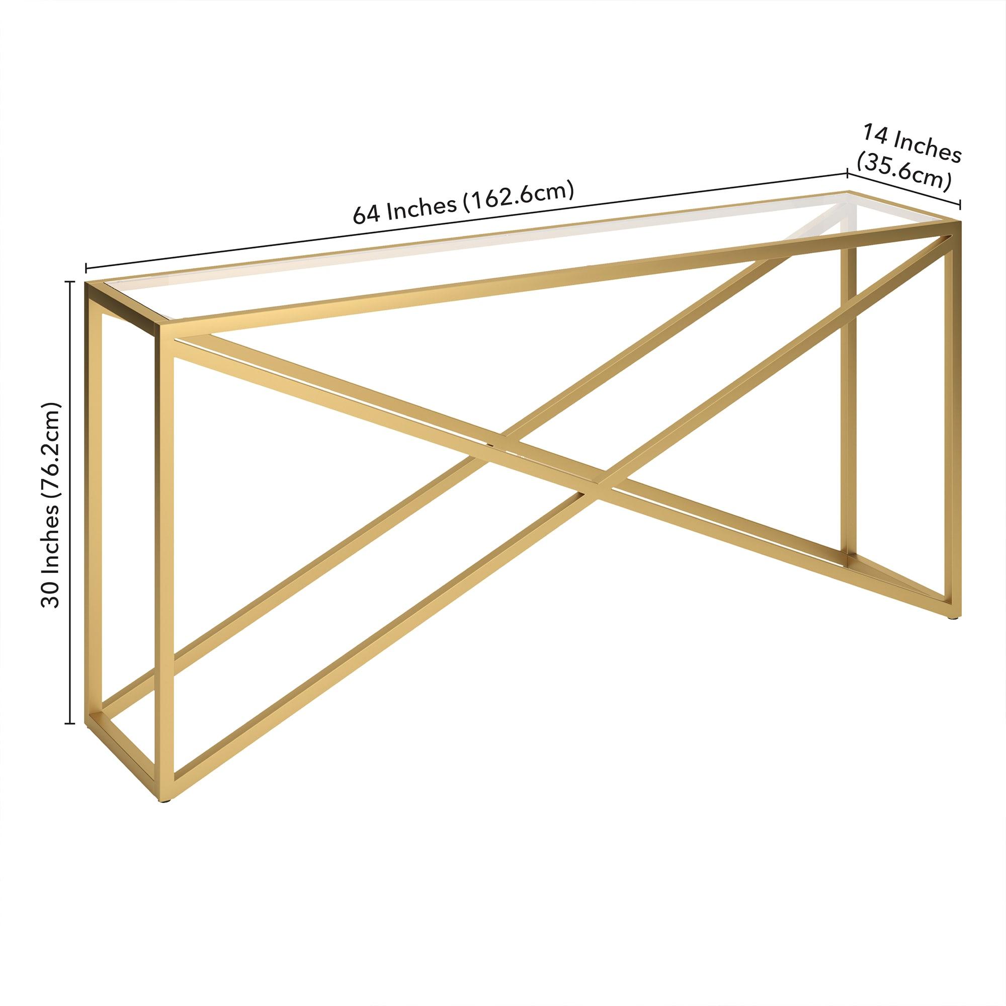 Brass and Glass 64" Geometric Console Table