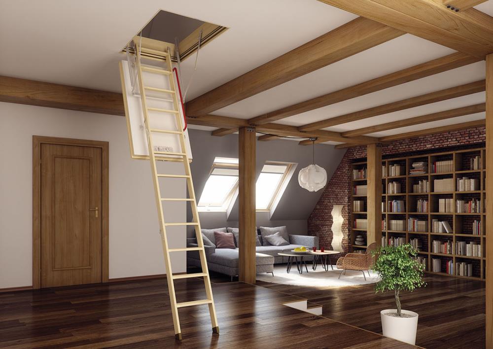 FAKRO LWT 66891 Wooden Thermo Attic Ladder with 12.5 R-Value for 22-Inch x 47-Inch Rough Openings