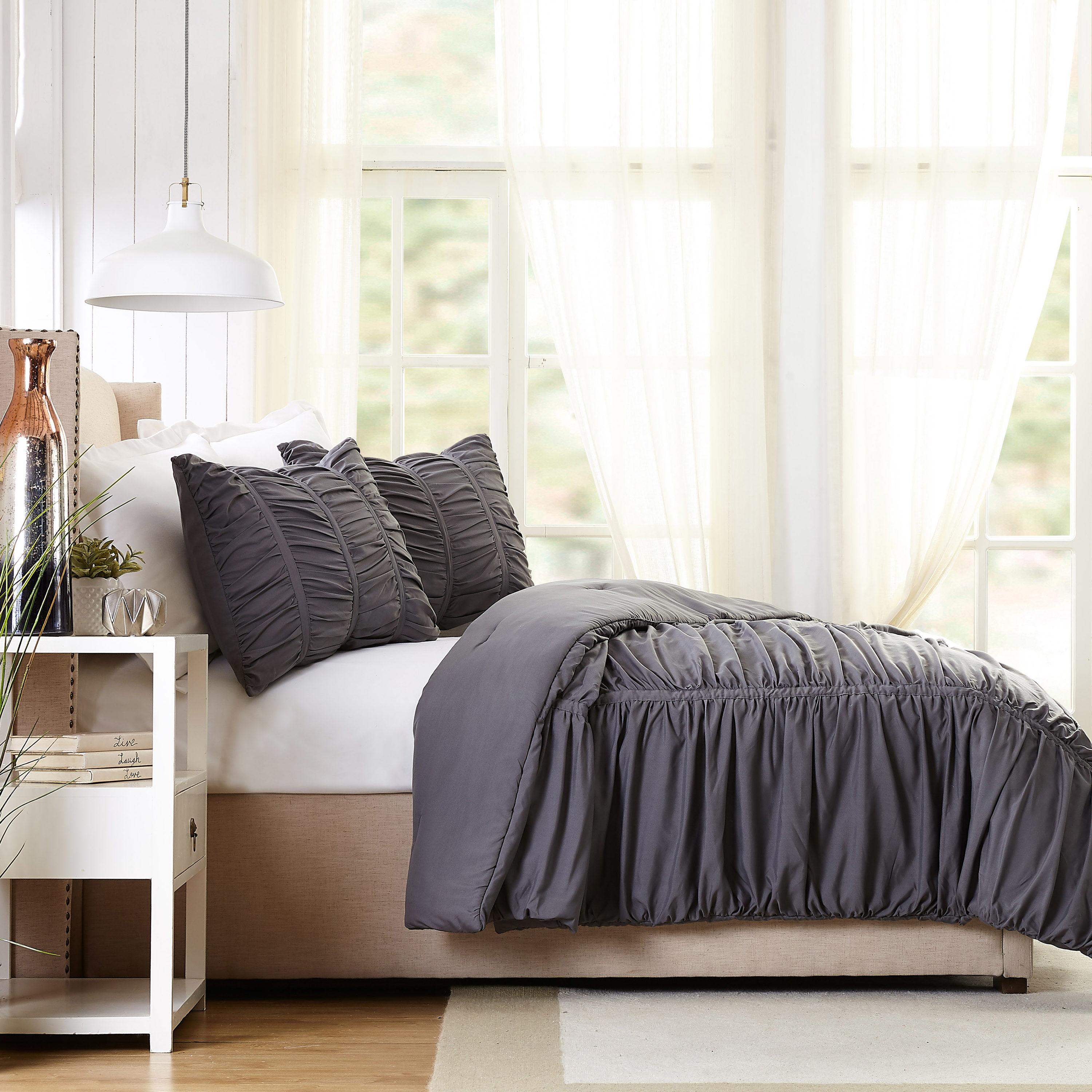 Modern Heirloom Emily Texture T/TXL Emily Texture Comforter Set Dark Gray: Polyester, Machine Washable, Includes Sham