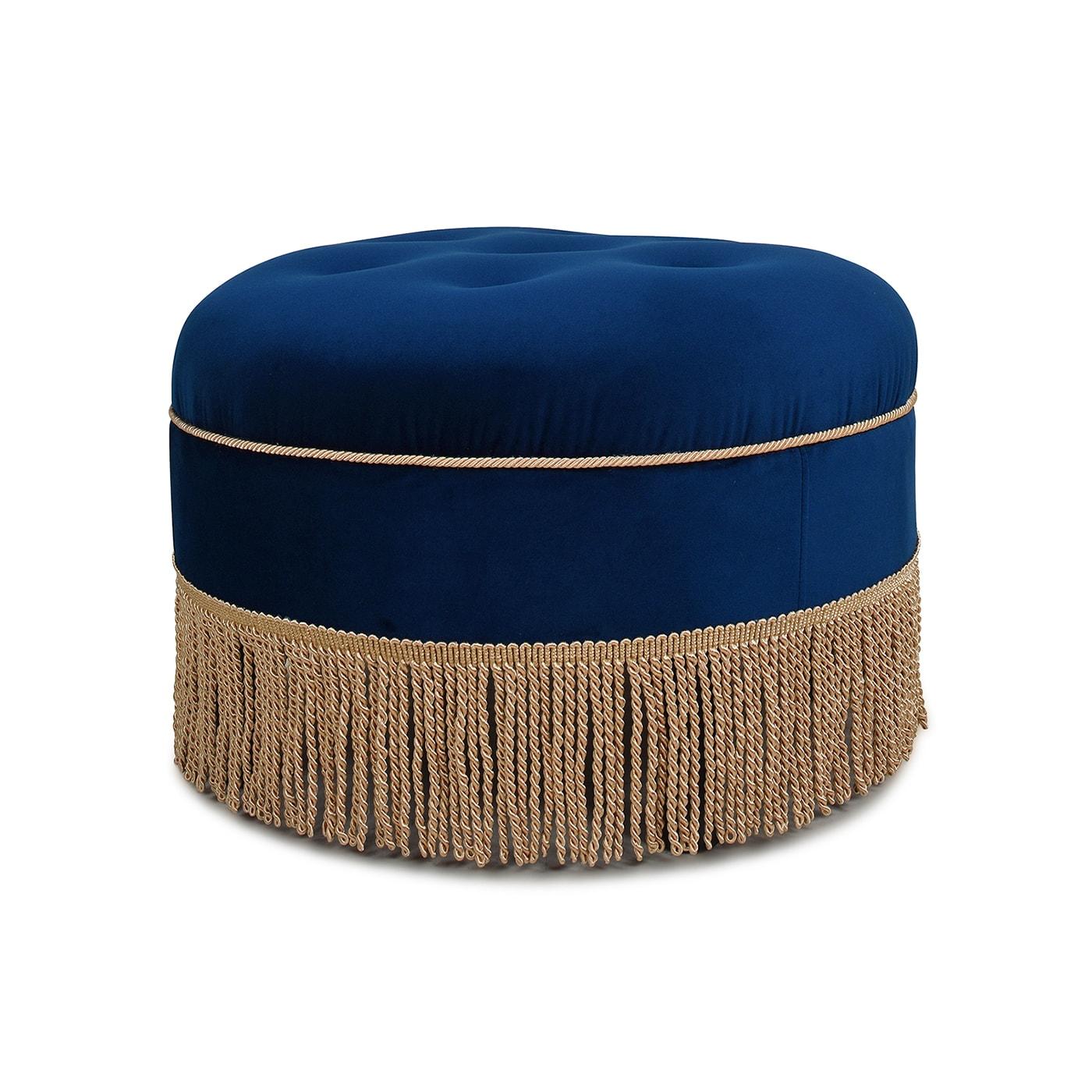 Jennifer Taylor Home Yolanda Upholstered Round Accent Ottoman, Navy Blue Velvet with Gold Trim