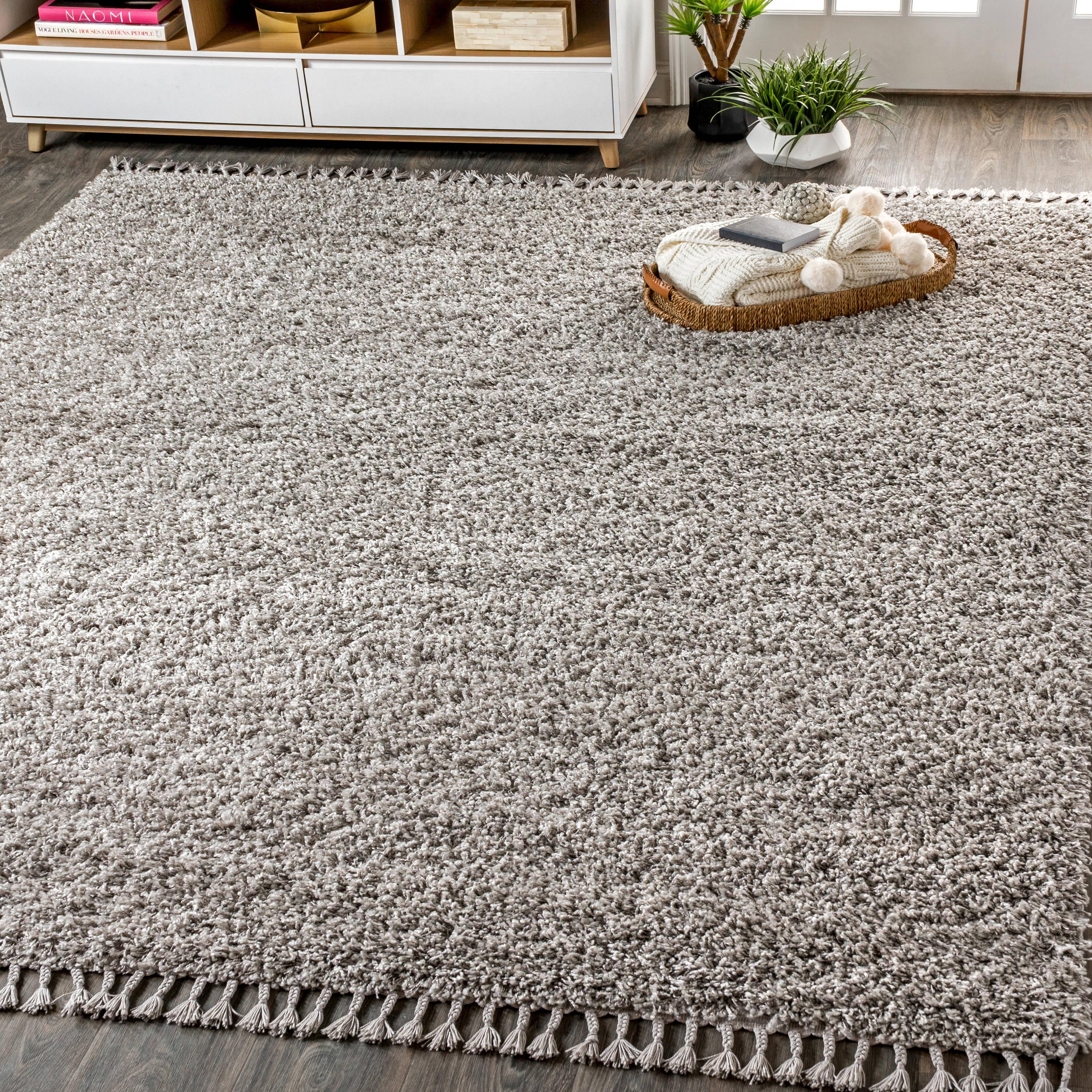 3'x5' Mercer Shag Plush Tassel Area Rug, Grey - JONATHAN Y