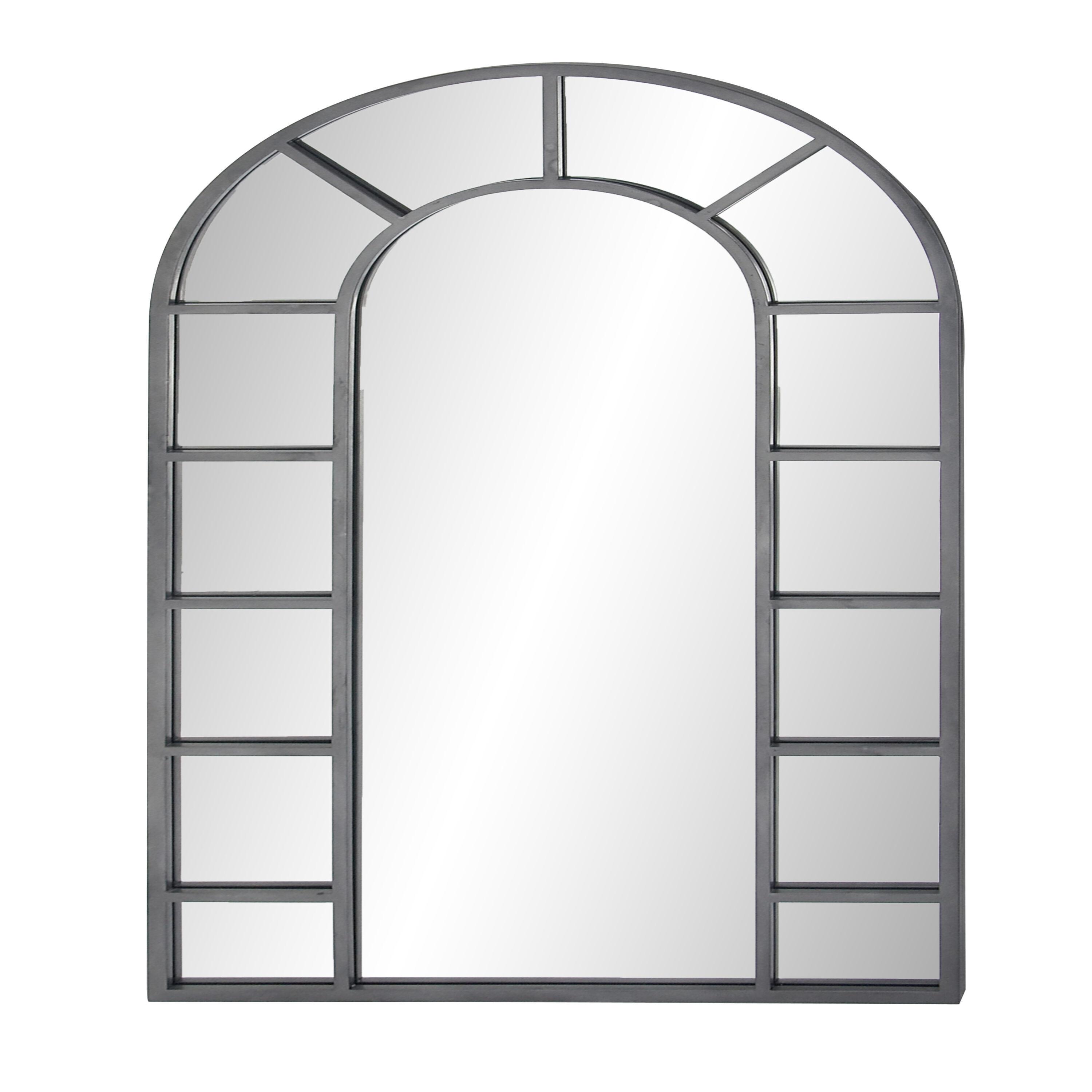 Metal Window Inspired Wall Mirror with Arched Top Silver - Olivia & May: Polished Finish, 60x32, No Assembly Required