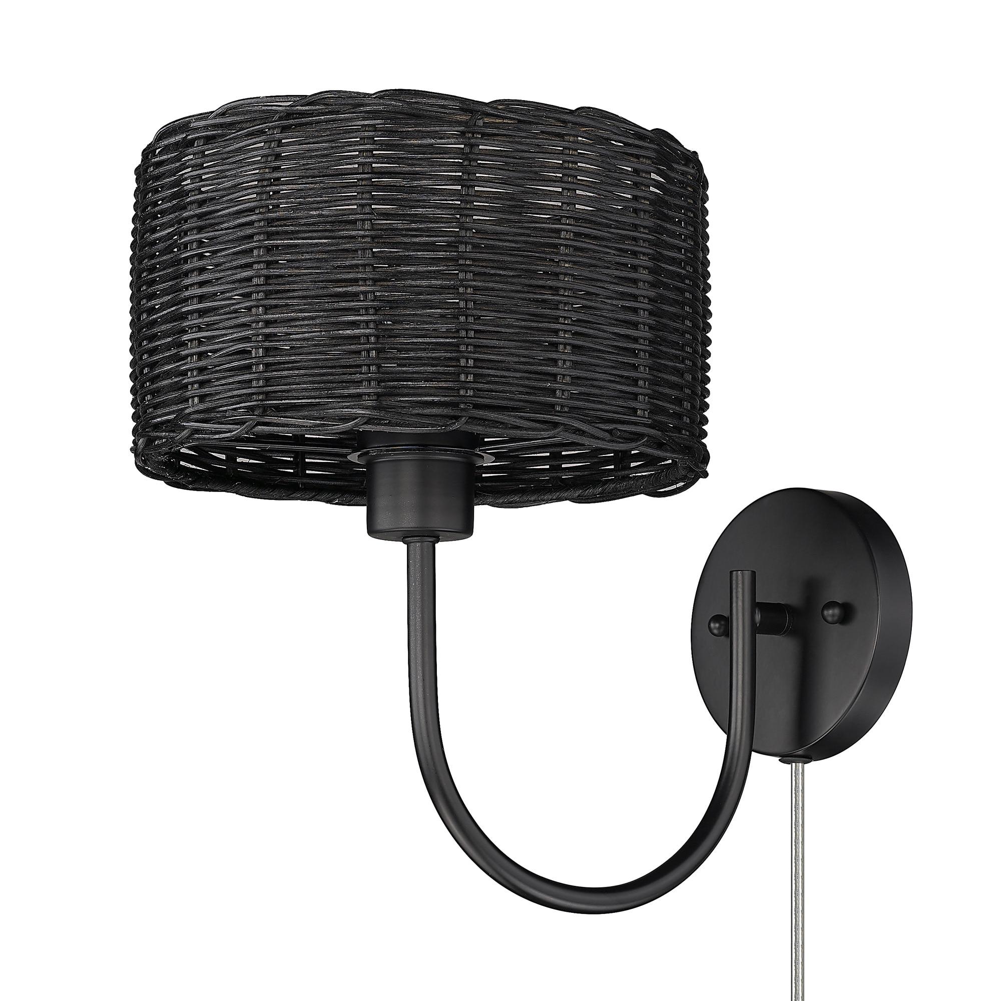 Golden Lighting Erma 1-Light Wall Sconce in Matte Black with Black Wicker