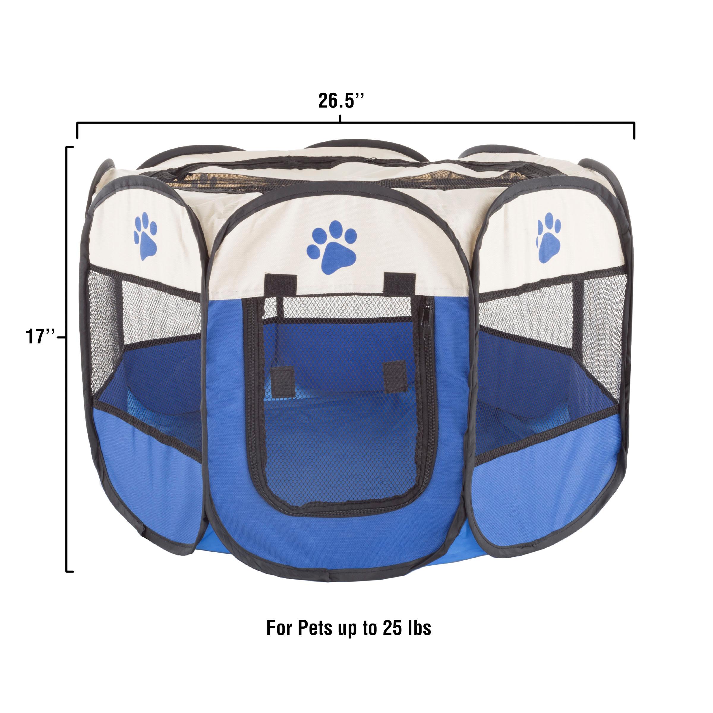 Pet Adobe Pop-Up Pet Playpen With Carrying Case – Portable Indoor/Outdoor Pet Enclosure - Blue