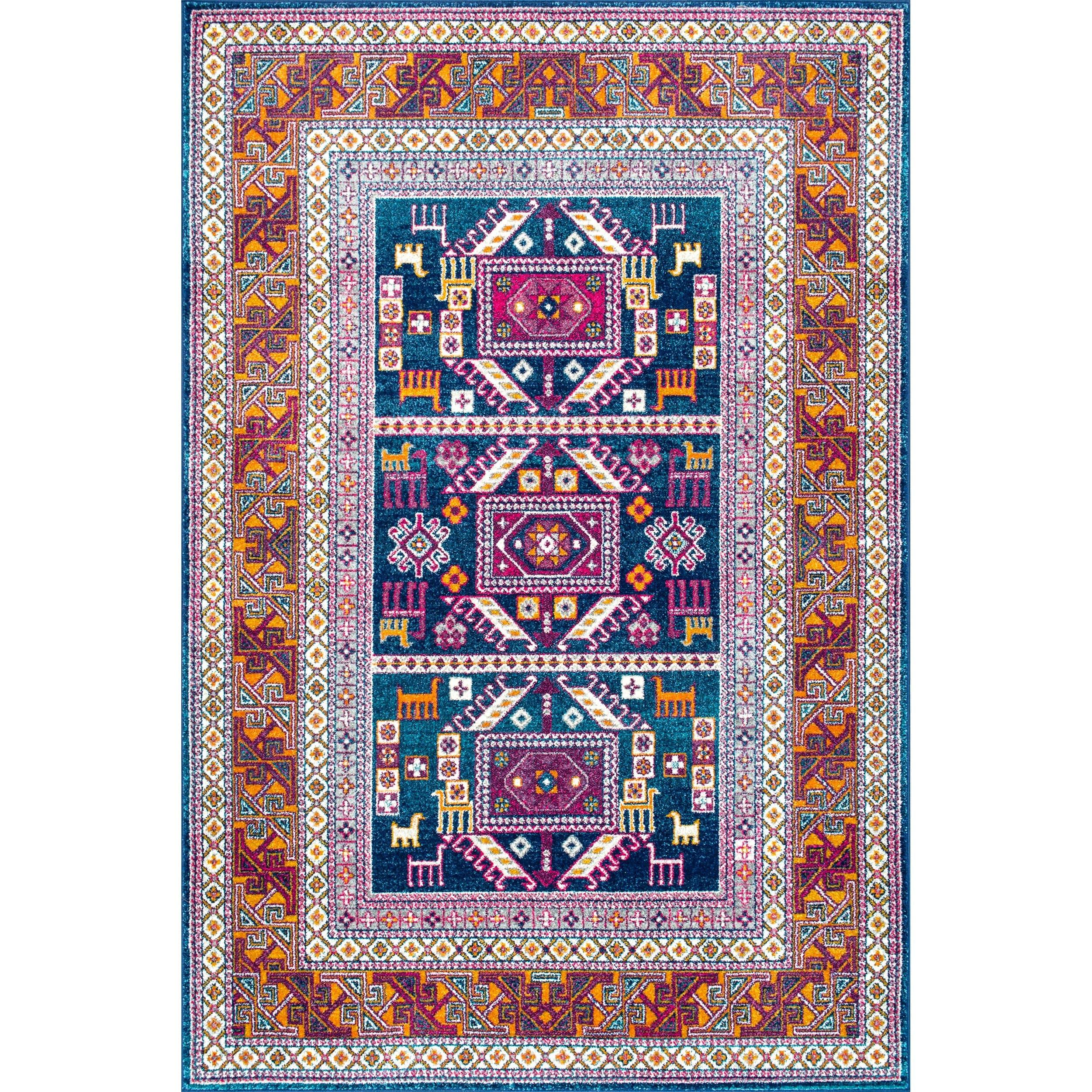 Nuloom Lorena Geometric 7x9 Indoor Area Rug for Living Room Bedroom Dining Room Kitchen, Navy/Orange