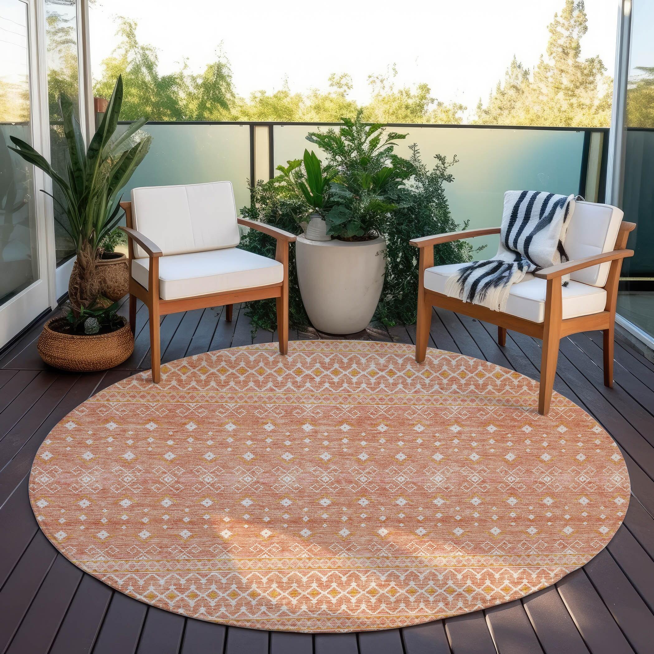 Salmon Round 8' Flat Woven Washable Synthetic Rug