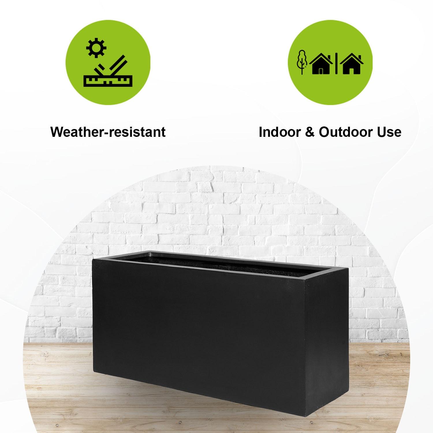 Pottery Pots USA Inc. Pottery Pots Jort Small Fiberstone Indoor Outdoor Modern Rectangle Planter, 16 Inch Tall Black 32"