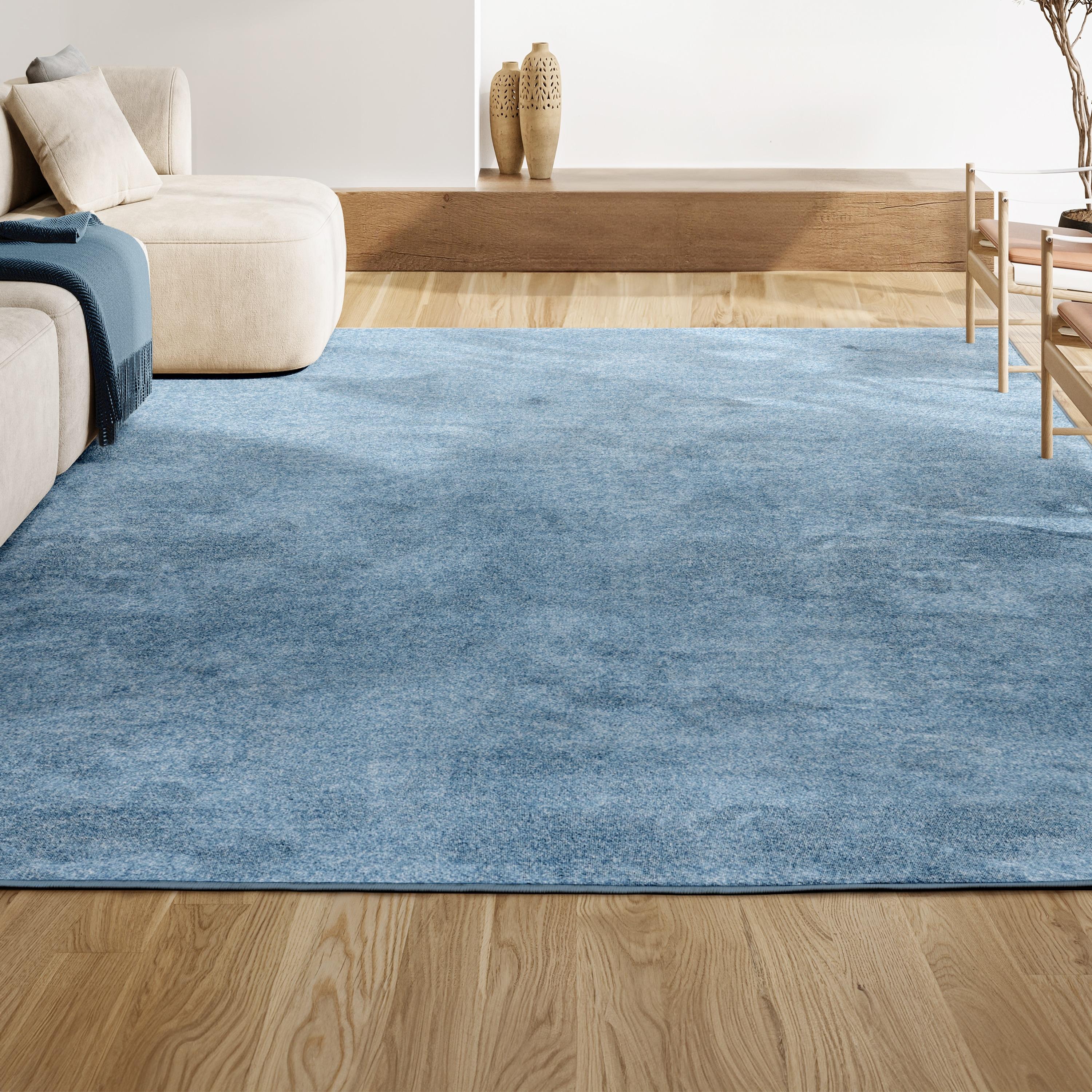 10' X 14' Rectangle Haze Solid Low-Pile Area Rug , Classic Blue - JONATHAN Y
