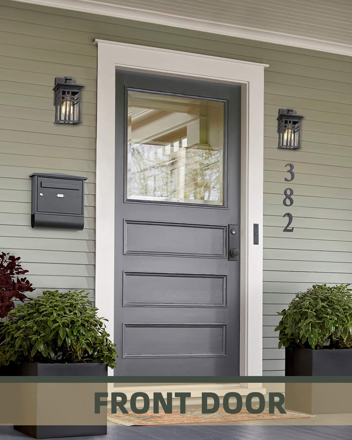 Black Modern Outdoor Wall Lanterns with Tempered Glass Shade, 9.76''